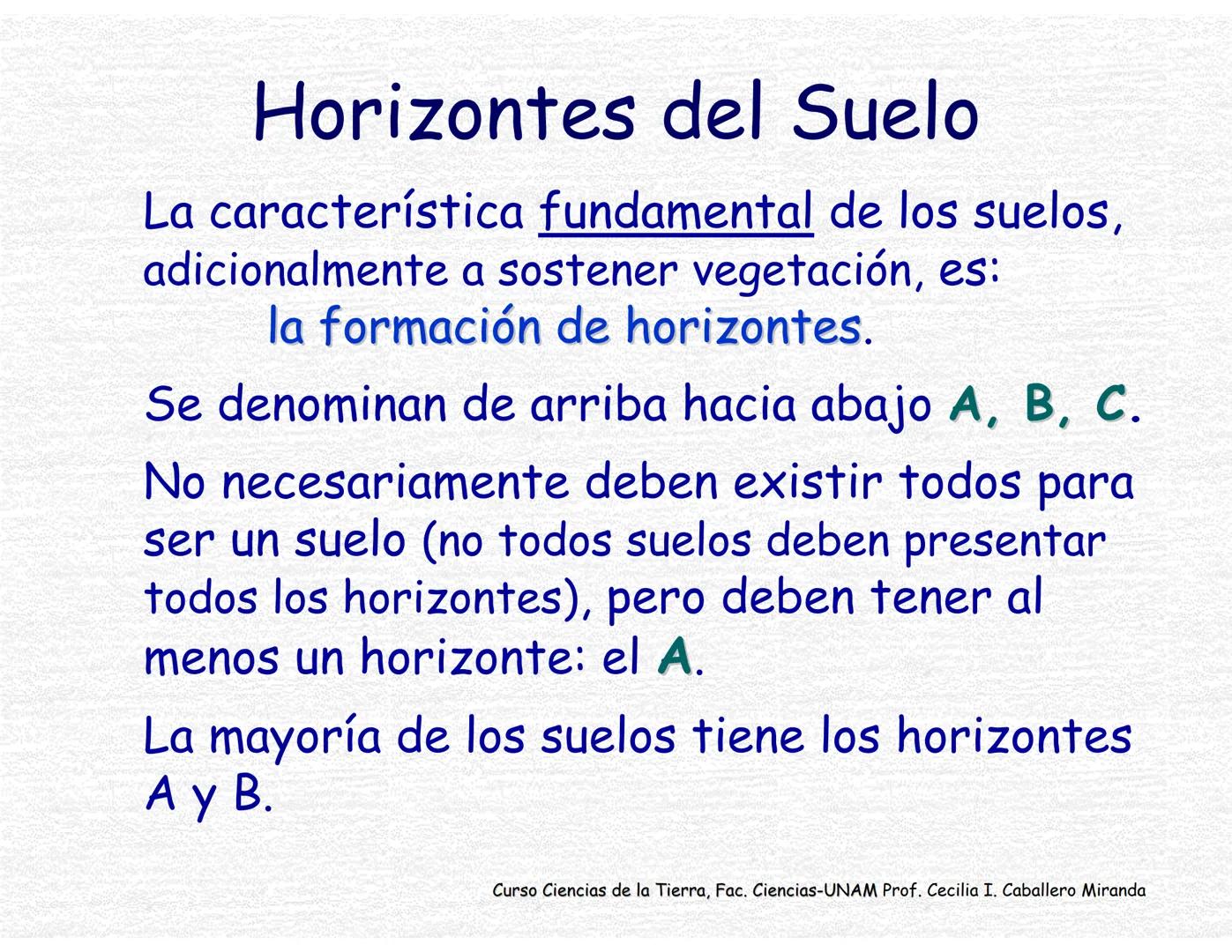 Suelos
Curso Ciencias de la Tierra, Fac. Ciencias-UNAM
Prof. Cecilia I. Caballero Miranda # Estudio del suelo
CIENCIAS dedicadas al estudi