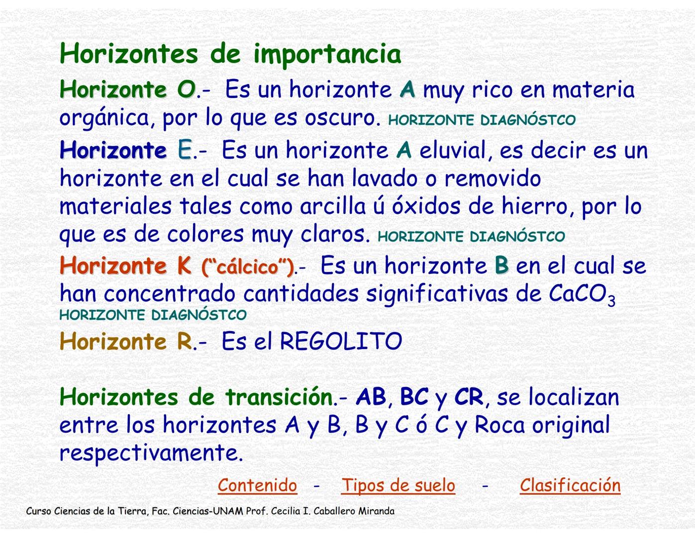 Suelos
Curso Ciencias de la Tierra, Fac. Ciencias-UNAM
Prof. Cecilia I. Caballero Miranda # Estudio del suelo
CIENCIAS dedicadas al estudi