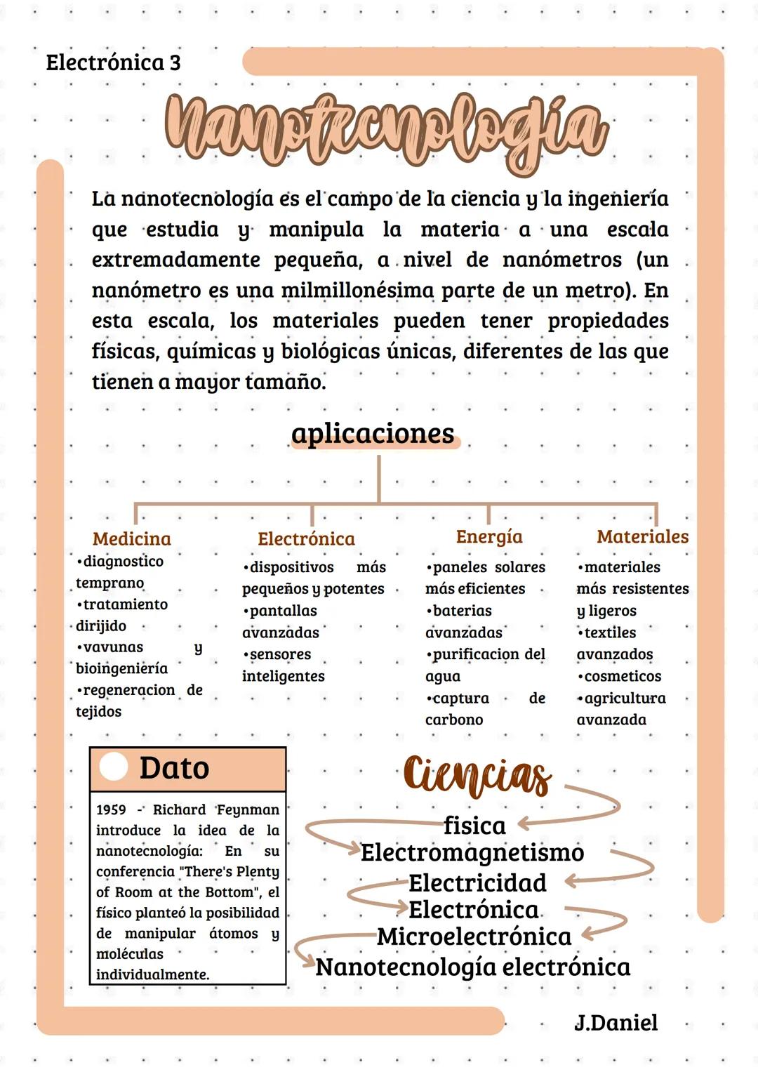Electrónica 3
# Nanotecnologia
La nanotecnología es el campo de la ciencia y la ingeniería
que estudia y manipula la materia a una escala
