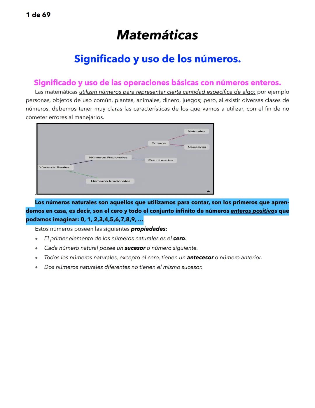 1 de 69
Matemáticas
Significado y uso de los números.
Significado y uso de las operaciones básicas con números enteros.
Las matemáticas util