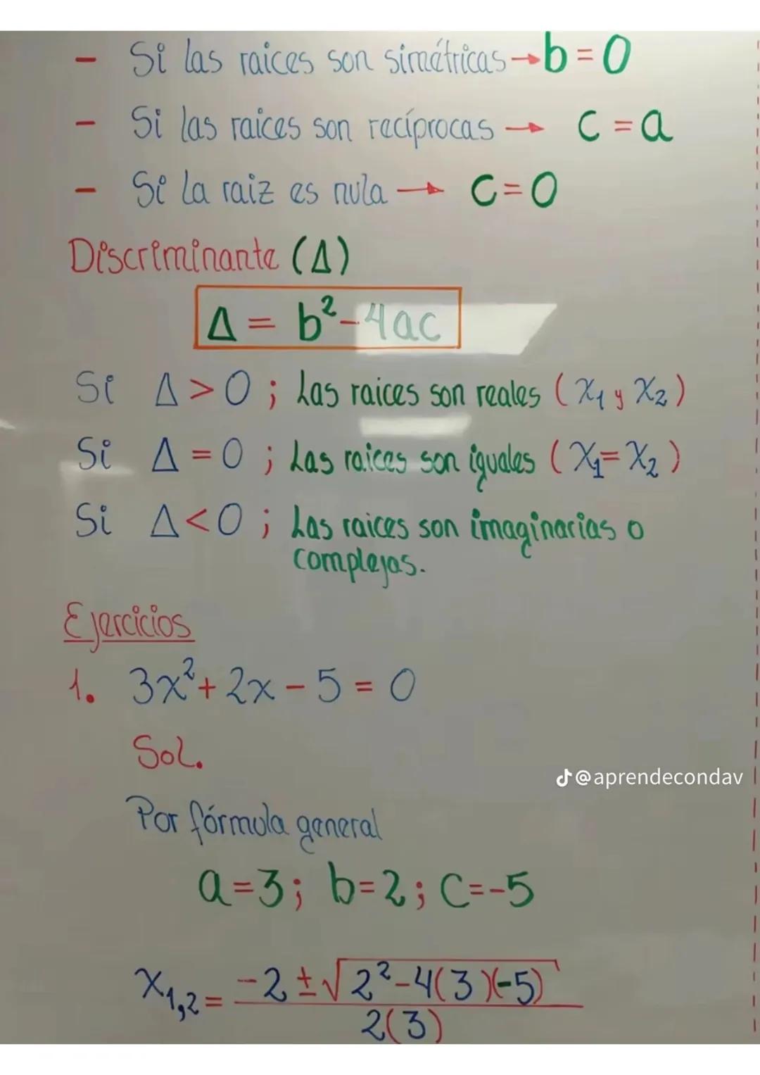 ECUACIONES DE 2 do GRADO
La ecuación de segundo grado tiene la siguiente
forma:
①ax²+bx+c=0 ; a≠0
a,b,c son
coeficientes.
Caso Particular
Si