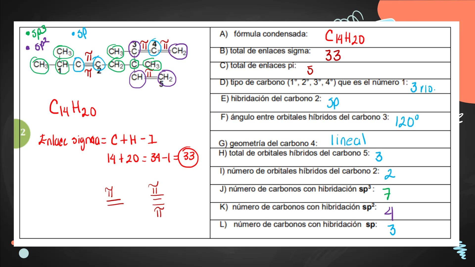 ## Repaso
## parcial final Contenidos
1.
Hibridaciones del carbono
2.
Tipos de carbono
3.
Combustiones
4.
Isómeros (de posición, funcionale
