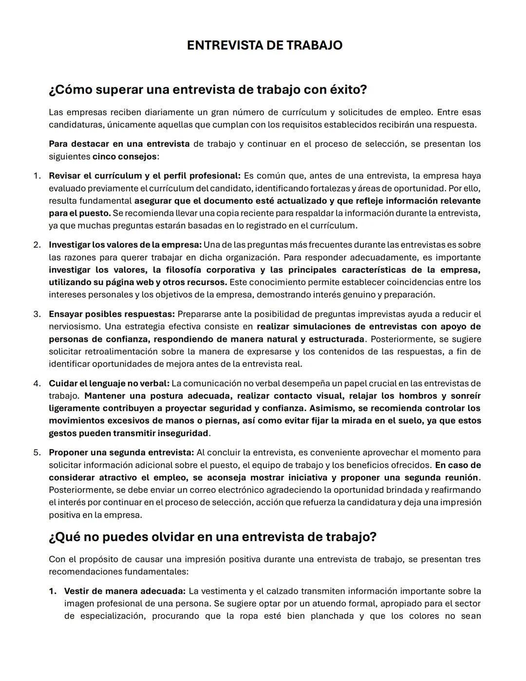 ENTREVISTA DE TRABAJO
¿Cómo superar una entrevista de trabajo con éxito?
Las empresas reciben diariamente un gran número de currículum y sol