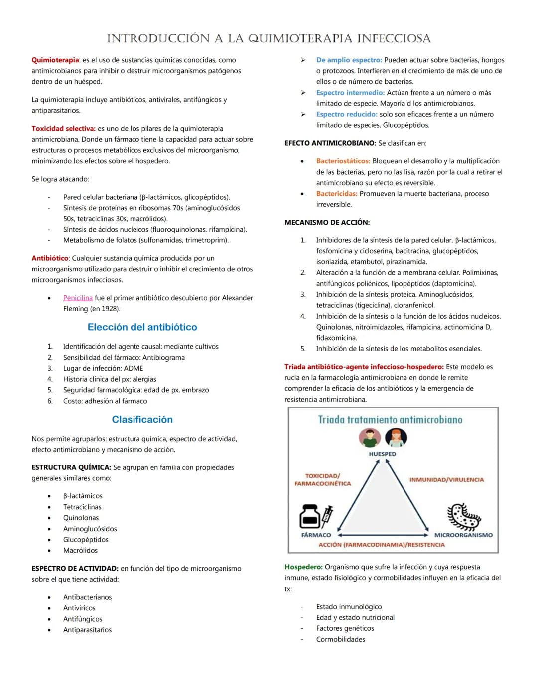 INTRODUCCIÓN A LA QUIMIOTERAPIA INFECCIOSA
Quimioterapia: es el uso de sustancias químicas conocidas, como
antimicrobianos para inhibir o de