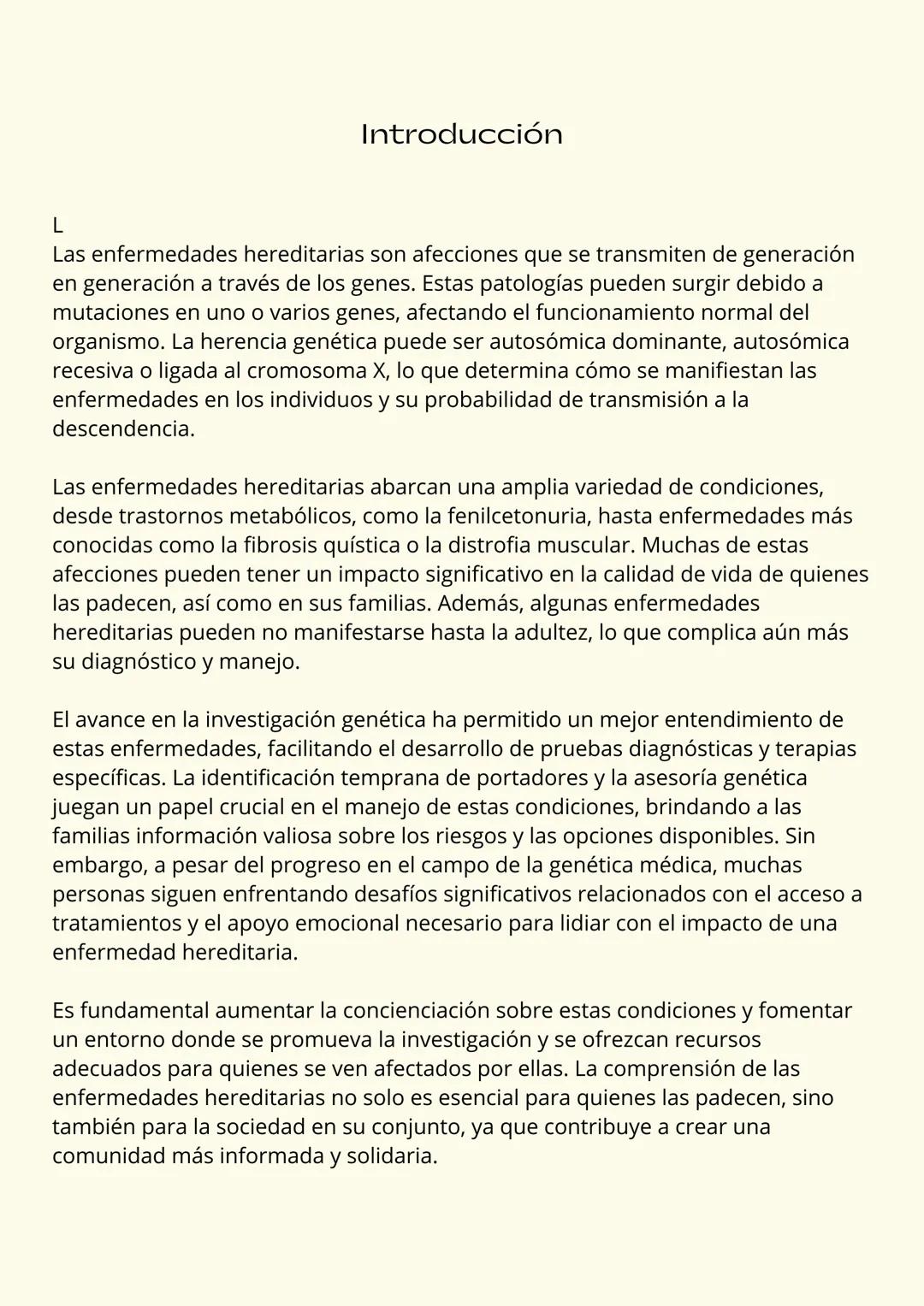 # Enfermedades Hereditarias
BIOLOG
ÍA II Introducción
L
Las enfermedades hereditarias son afecciones que se transmiten de generación
en ge