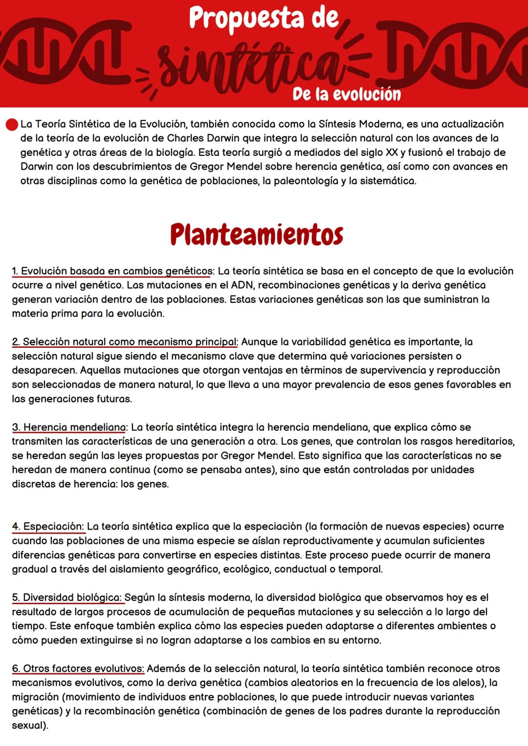 Propuesta de
Tsintética-TAK
De la evolución
● La Teoría Sintética de la Evolución, también conocida como la Síntesis Moderna, es una actuali