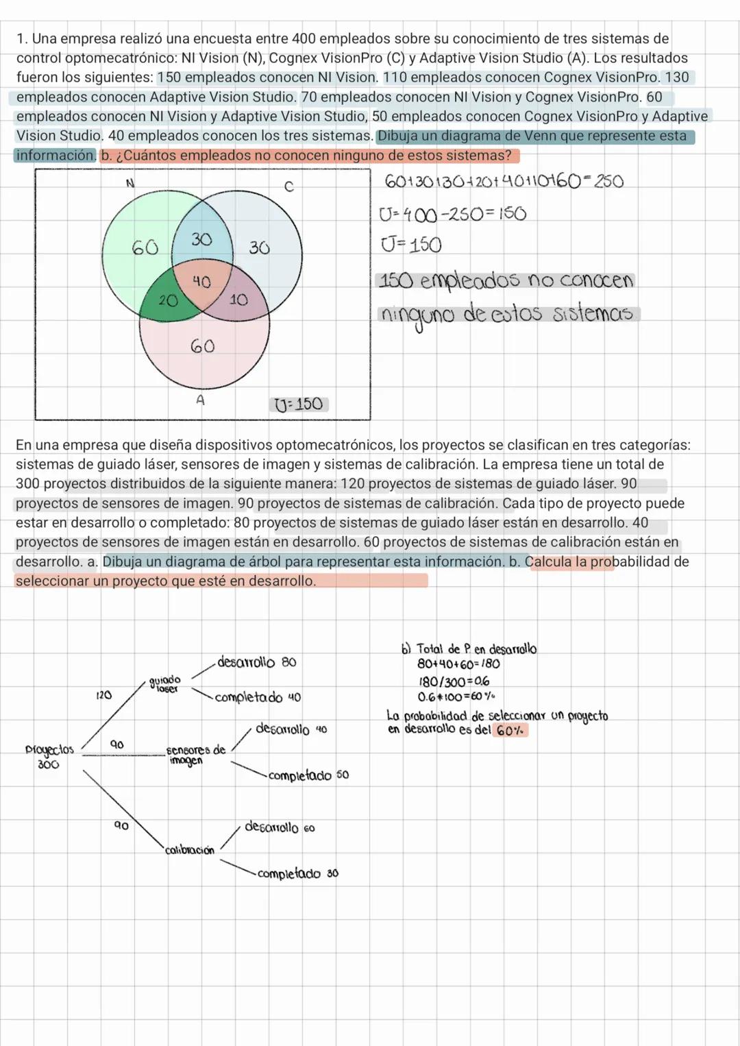 1. Una empresa realizó una encuesta entre 400 empleados sobre su conocimiento de tres sistemas de
control optomecatrónico: NI Vision (N), Co