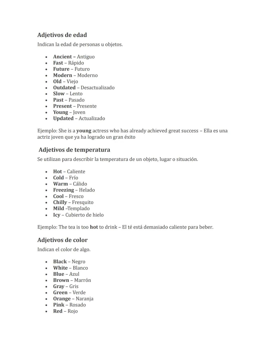 ¿Qué son los adjetivos calificativos
en inglés?
Son palabras que se utilizan para describir, calificar o modificar sustantivos,
proporcionan