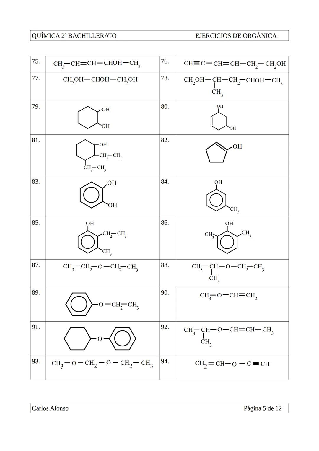 QUÍMICA 2º BACHILLERATO
EJERCICIOS DE FORMULACIÓN ORGÁNICA:
1.
CH3-CH-CH3
CH3
3.
CH₃
CH3-C-CH3
CH3
2.
EJERCICIOS DE ORGÁNICA
CH3-CH-CH2-CH3