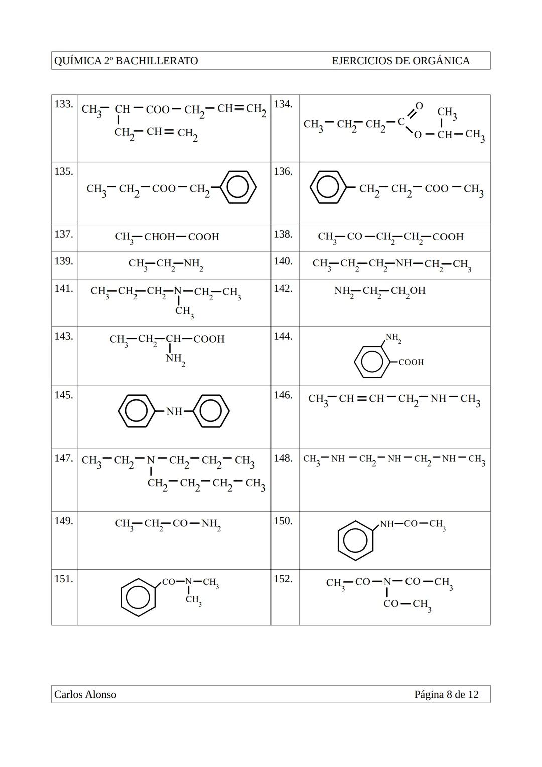QUÍMICA 2º BACHILLERATO
EJERCICIOS DE FORMULACIÓN ORGÁNICA:
1.
CH3-CH-CH3
CH3
3.
CH₃
CH3-C-CH3
CH3
2.
EJERCICIOS DE ORGÁNICA
CH3-CH-CH2-CH3