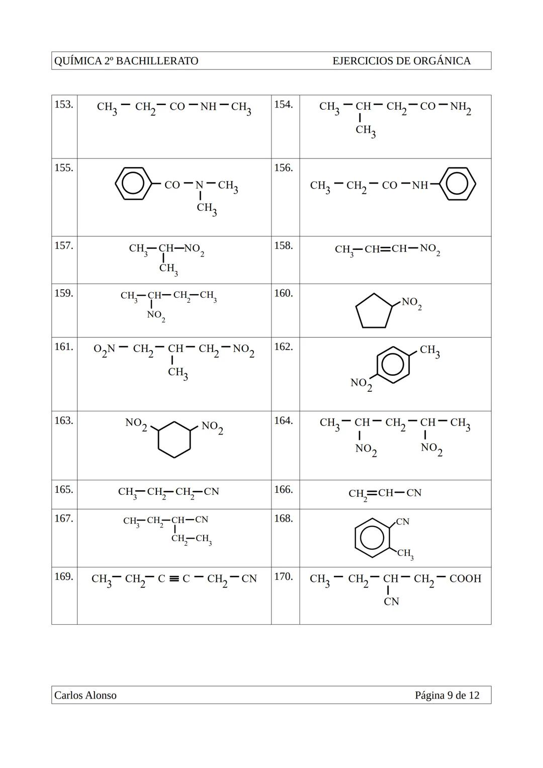 QUÍMICA 2º BACHILLERATO
EJERCICIOS DE FORMULACIÓN ORGÁNICA:
1.
CH3-CH-CH3
CH3
3.
CH₃
CH3-C-CH3
CH3
2.
EJERCICIOS DE ORGÁNICA
CH3-CH-CH2-CH3