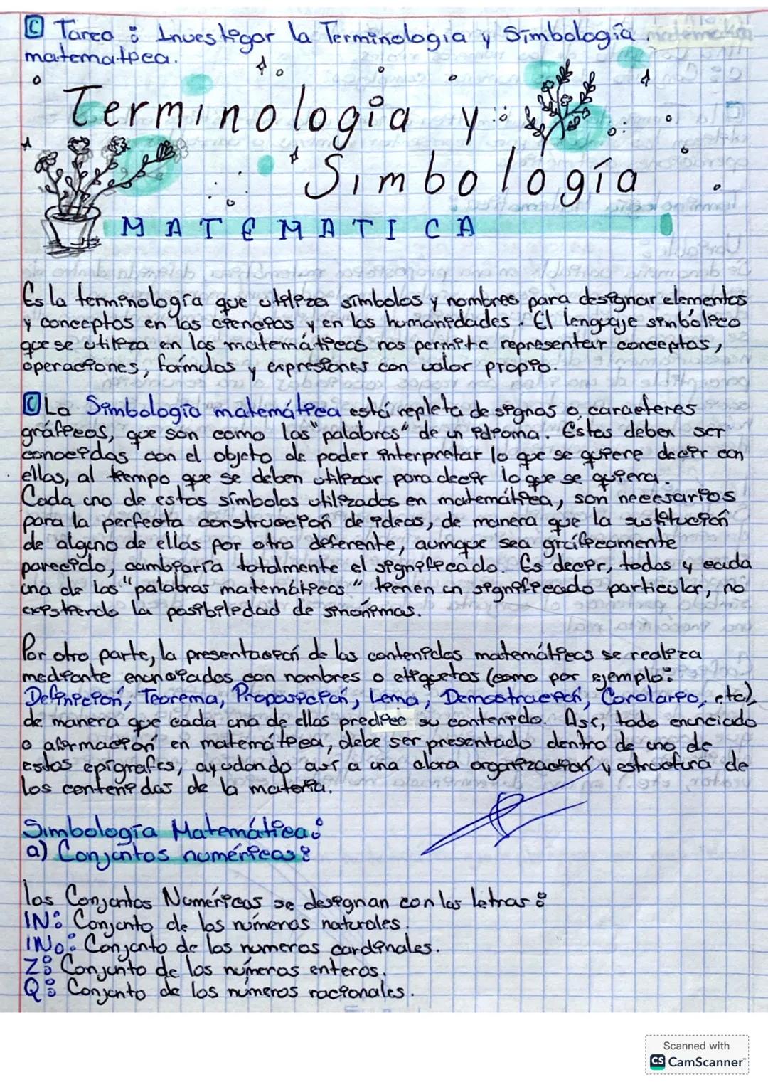 Tarea: Investigar la Terminologia y Simbología,
matematpea.
Terminologia y
Simbología
MATEMATI CA
Es la terminologra que utiliza simbolas