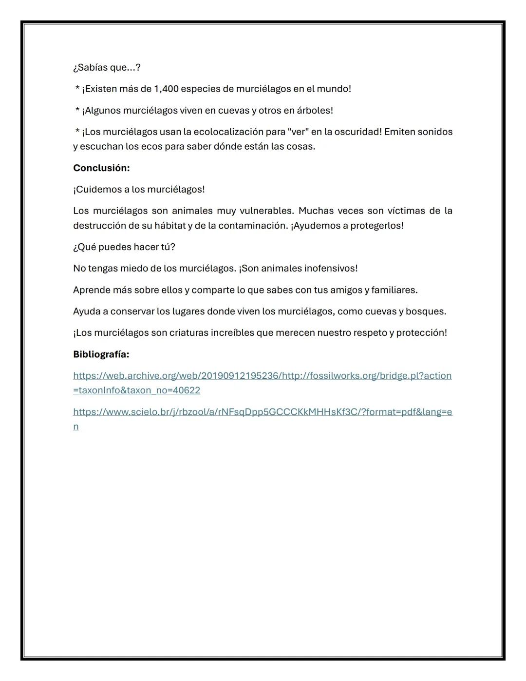 # Artículos de divulgación científica.
Ejemplos de artículo de divulgación científica:
**Título**: ¡El asombroso mundo de los murciélagos!
