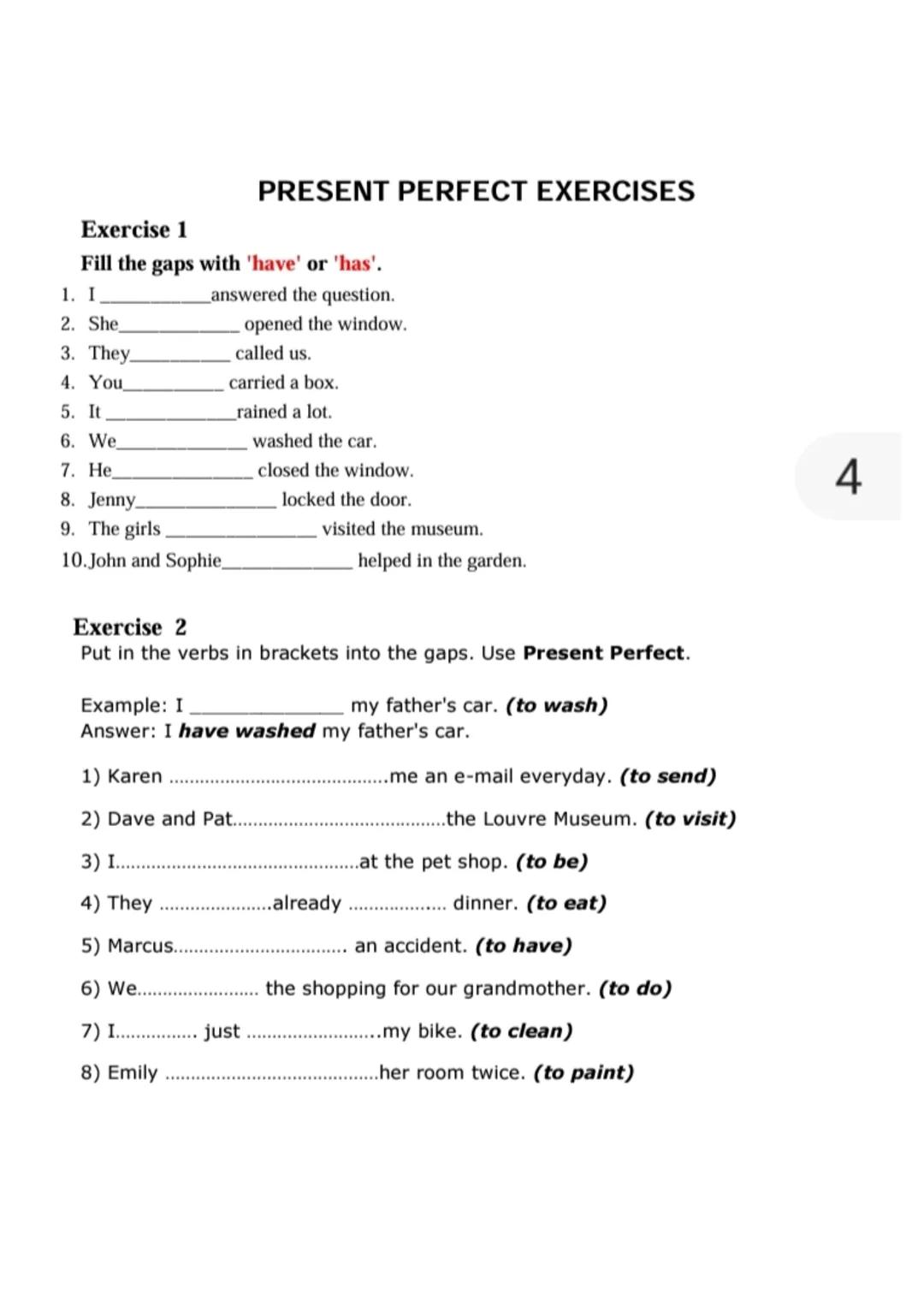 # PRESENT PERFECT
Presente Perfecto
Un componente esencial del presente perfecto son los verbos en participio pasado. Los
cuales traduci