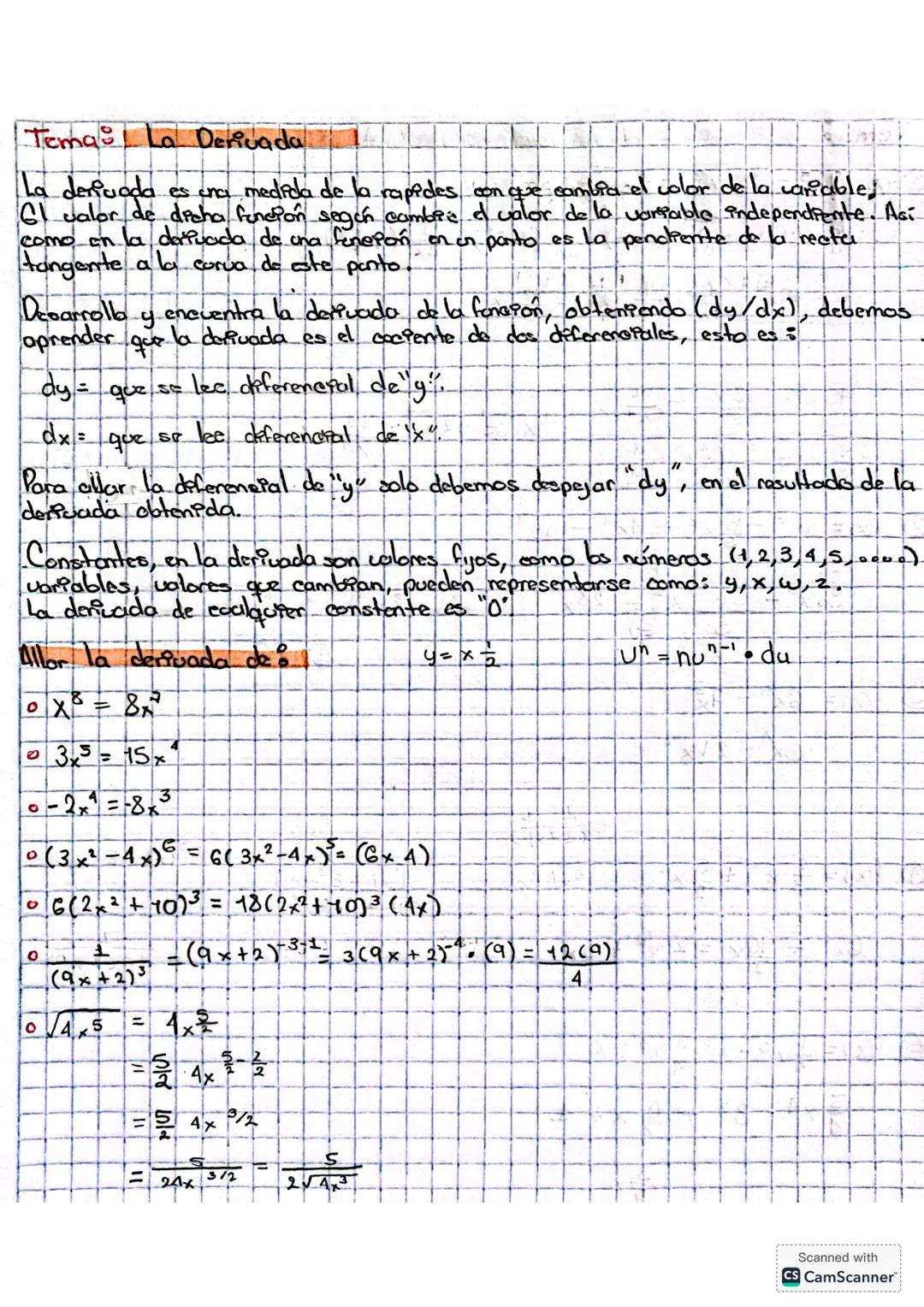 Tema: La Derivada
La derivada es una medida de la rapides con que cambia el color de la variable,
61 valor de dicha función según cambie el
