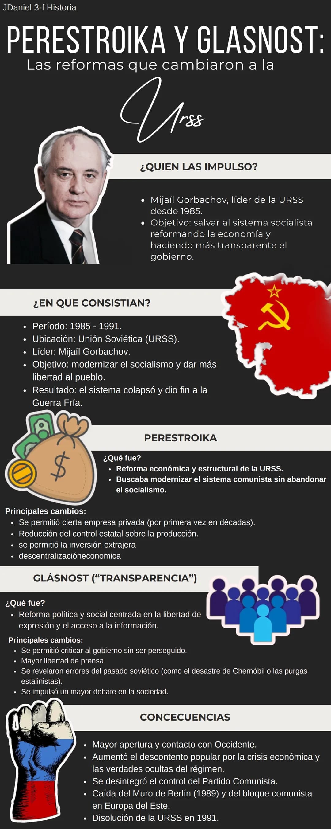 JDaniel 3-f Historia
PERESTROIKA Y GLASNOST:
Las reformas que cambiaron a la
Arss
¿QUIEN LAS IMPULSO?
• Mijail Gorbachov, líder de la URSS
d