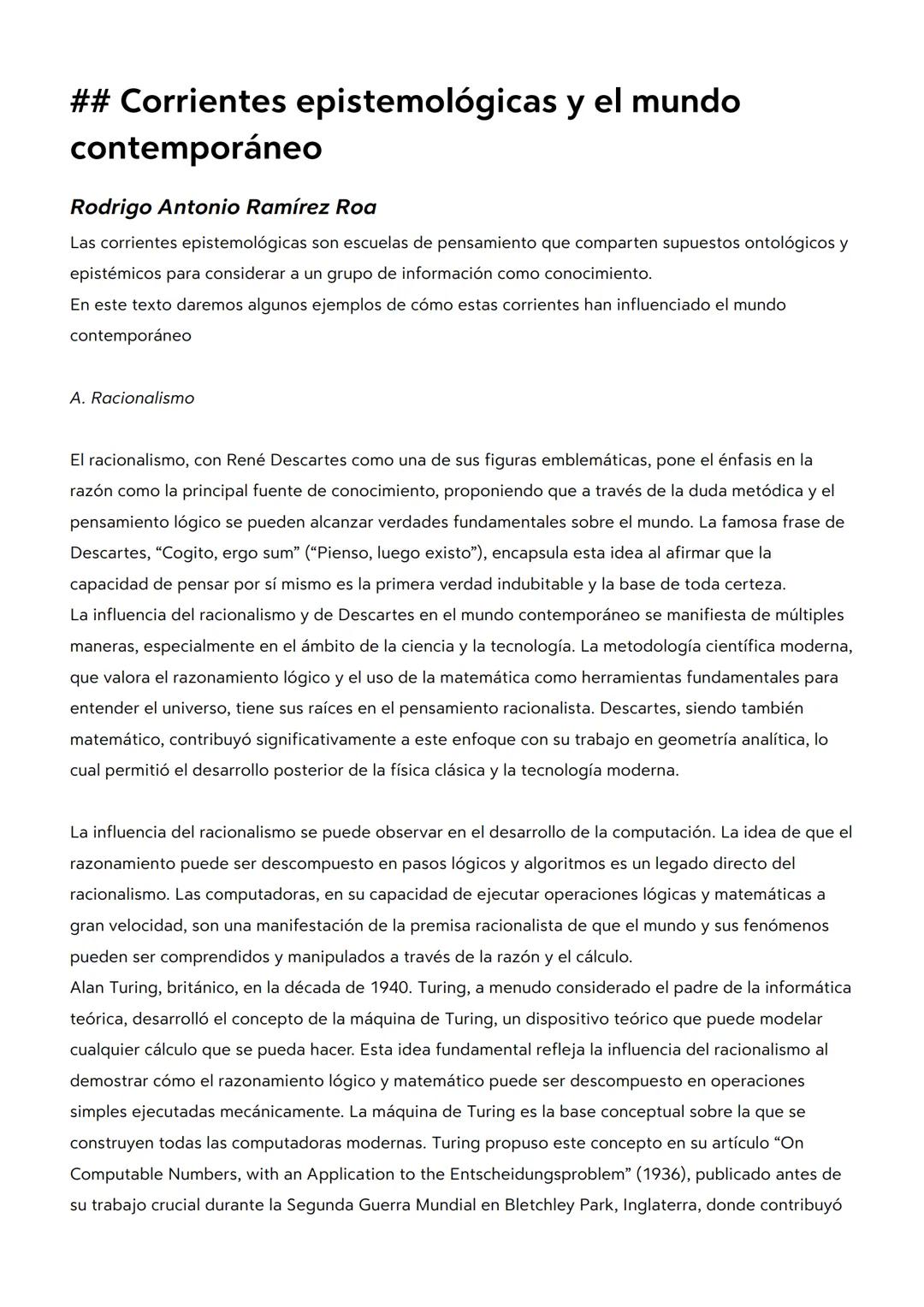 ## Corrientes epistemológicas y el mundo
contemporáneo
Rodrigo Antonio Ramírez Roa
Las corrientes epistemológicas son escuelas de pensamient