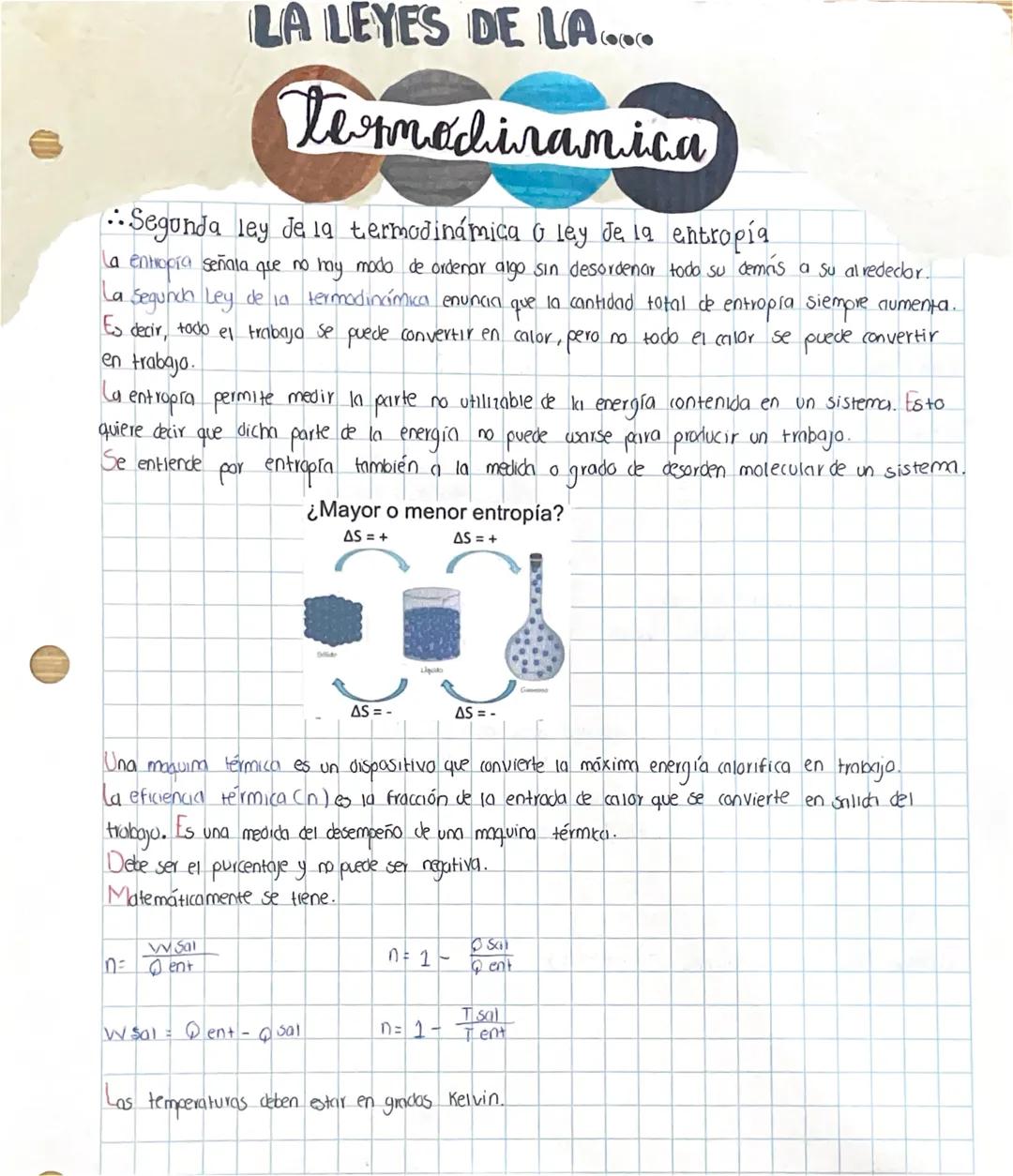 --- OCR Start ---
LA LEYES DE LA....
Termodinamica
Segunda ley Je la termodinámica o ley de la entropía
la entropia señala que no hay modo d
