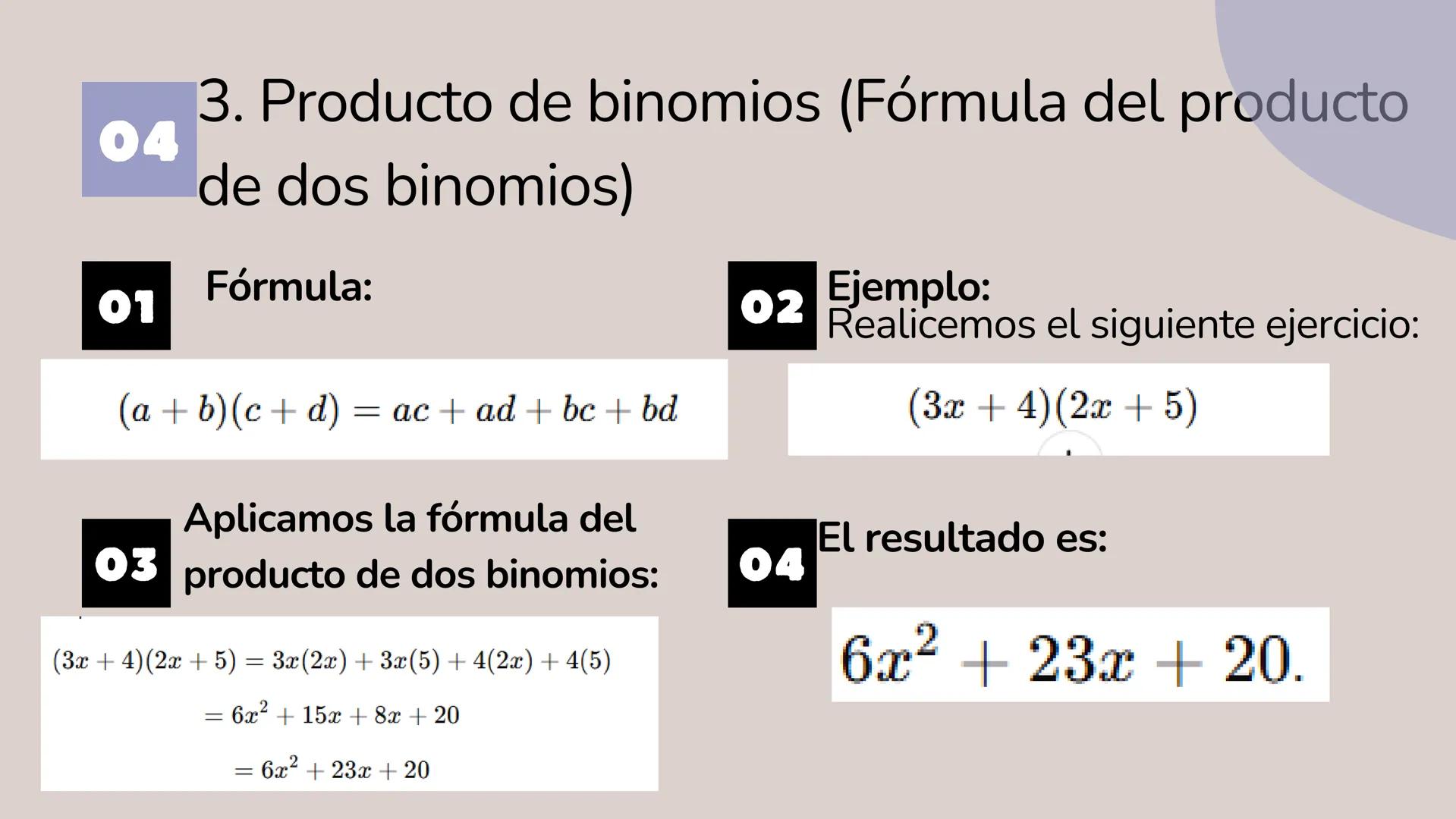 TUTORIAL DE
COMO REALIZAR
UNA EJERCICIO DE
PRODUCTO
NOTABLE
Presentado por Sara Itzel Verdin Ramirez 01 ¿Que son los
productos notables?
Los