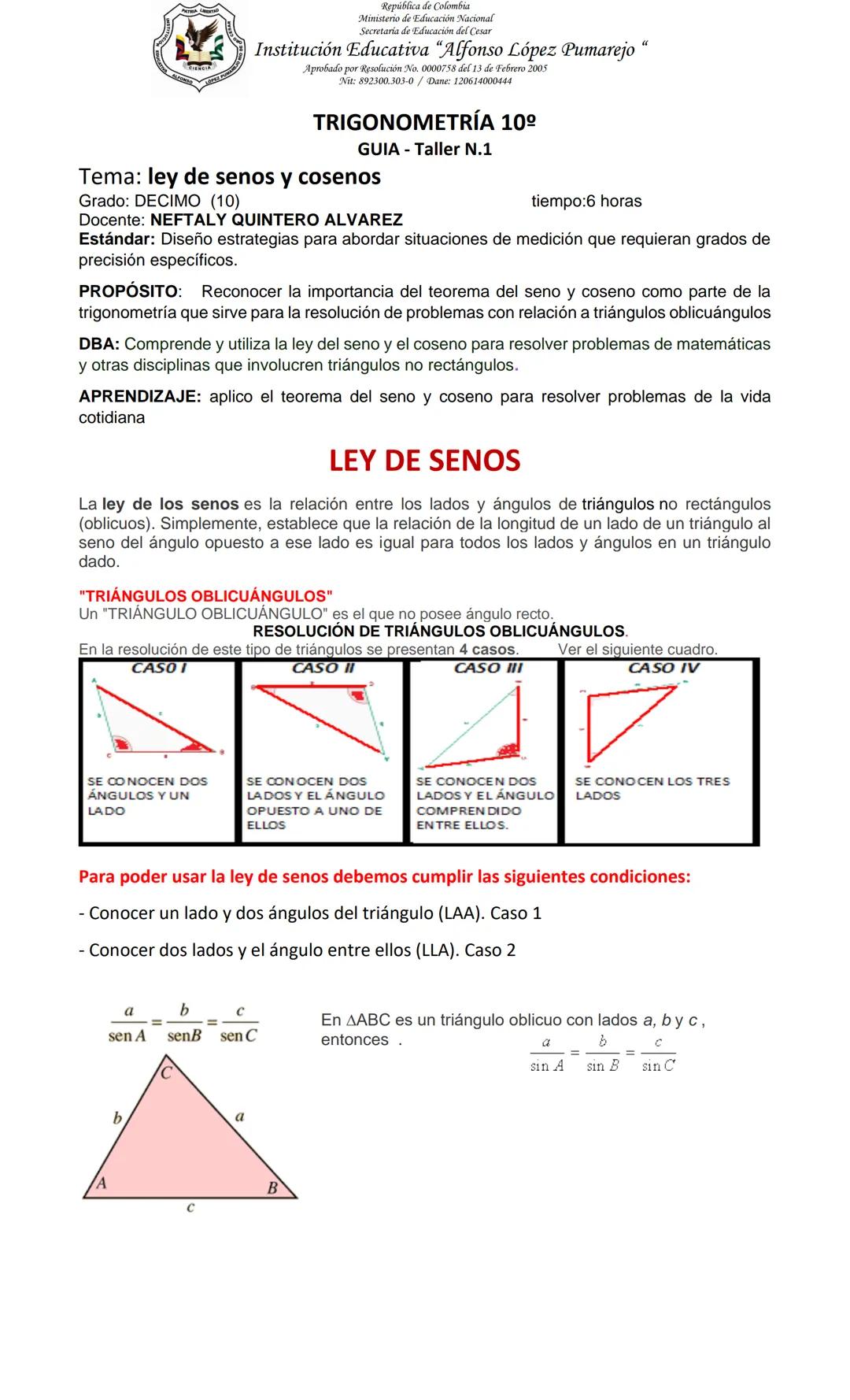 Ley de Seno y Coseno