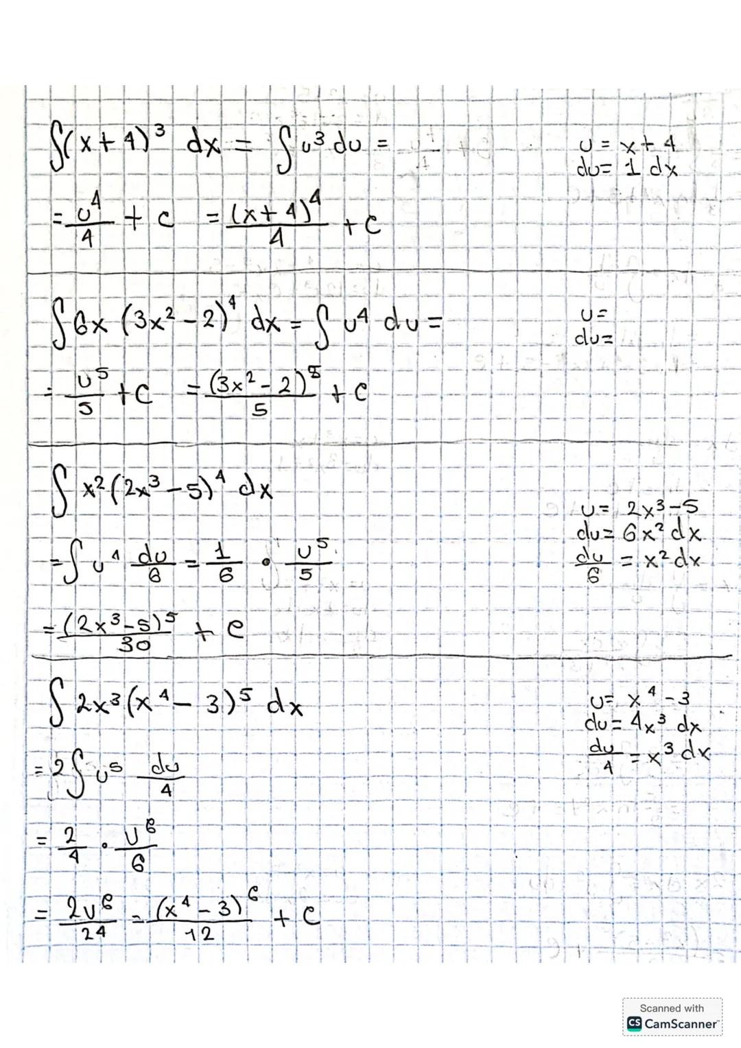 --- OCR Start ---
$\int \frac{x}{3x^2+2} dx = \int \frac{du}{6u}$
$\frac{1}{6} \int \frac{du}{u}$
$= \frac{1}{6} ln \, 3x^2+2 + c$
$\int \fr