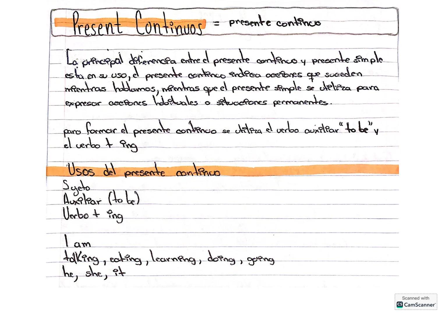 Present Continuos = presente contincio
La principal diferencia entre el presente continco y presente simple
esta en su uso, el presente cont