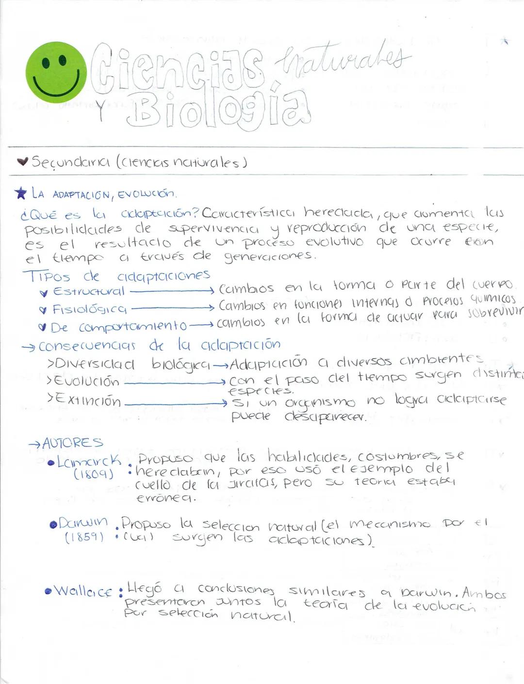 --- OCR Start ---
Ciencias Naturales
Biologia
Secundaria (Ciencias naturales)
★LA ADAPTACIÓN, EVOLUCIÓN.
¿Qué es la ciclaptrición? Caracterí