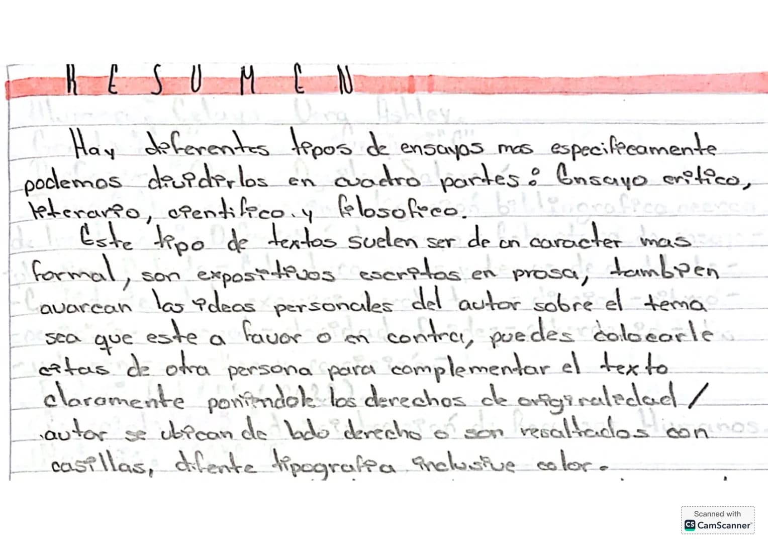 ## RESUMEN
Hay diferentes tipos de ensayos mas especificamente podemos dividirlos en cuatro partes: Ensayo critico, leterario, cientifico y