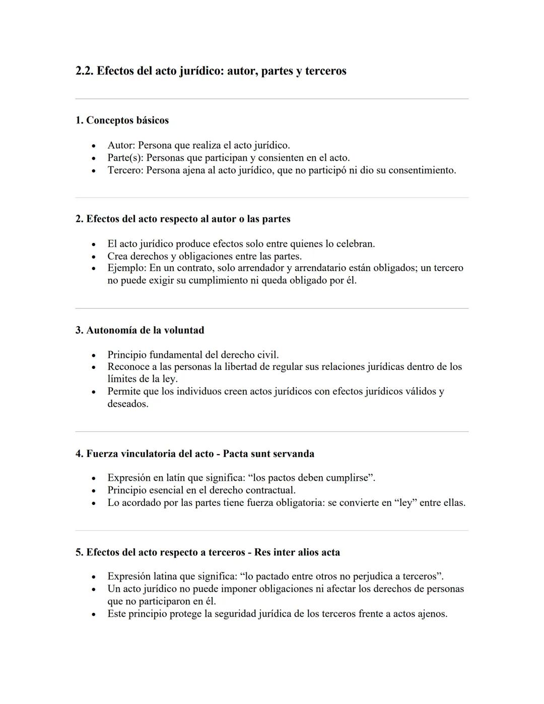 2.2. Efectos del acto jurídico: autor, partes y terceros
1. Conceptos básicos
- Autor: Persona que realiza el acto jurídico.
- Parte(s): Pe