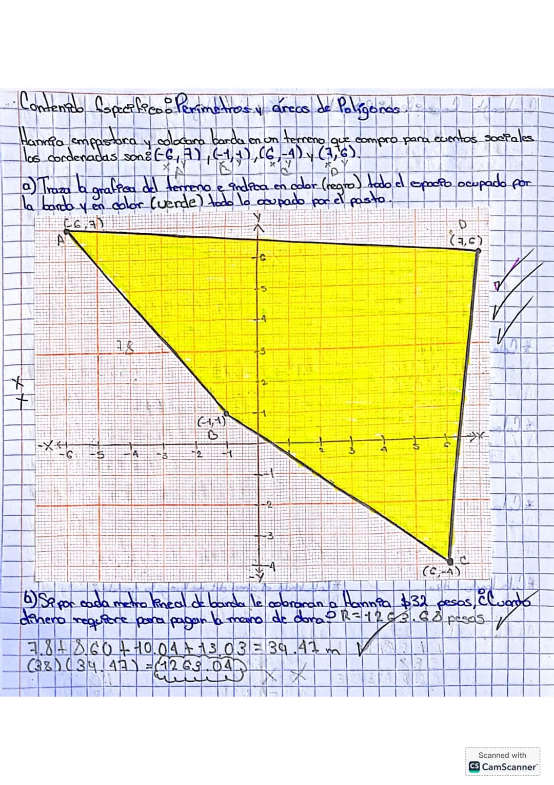 # Contenido Específico: Perímetros y áreas de polígonos
## Problema 1º
Se desea pautar el trayecto que pasa por los siguientes puntos:
Escu