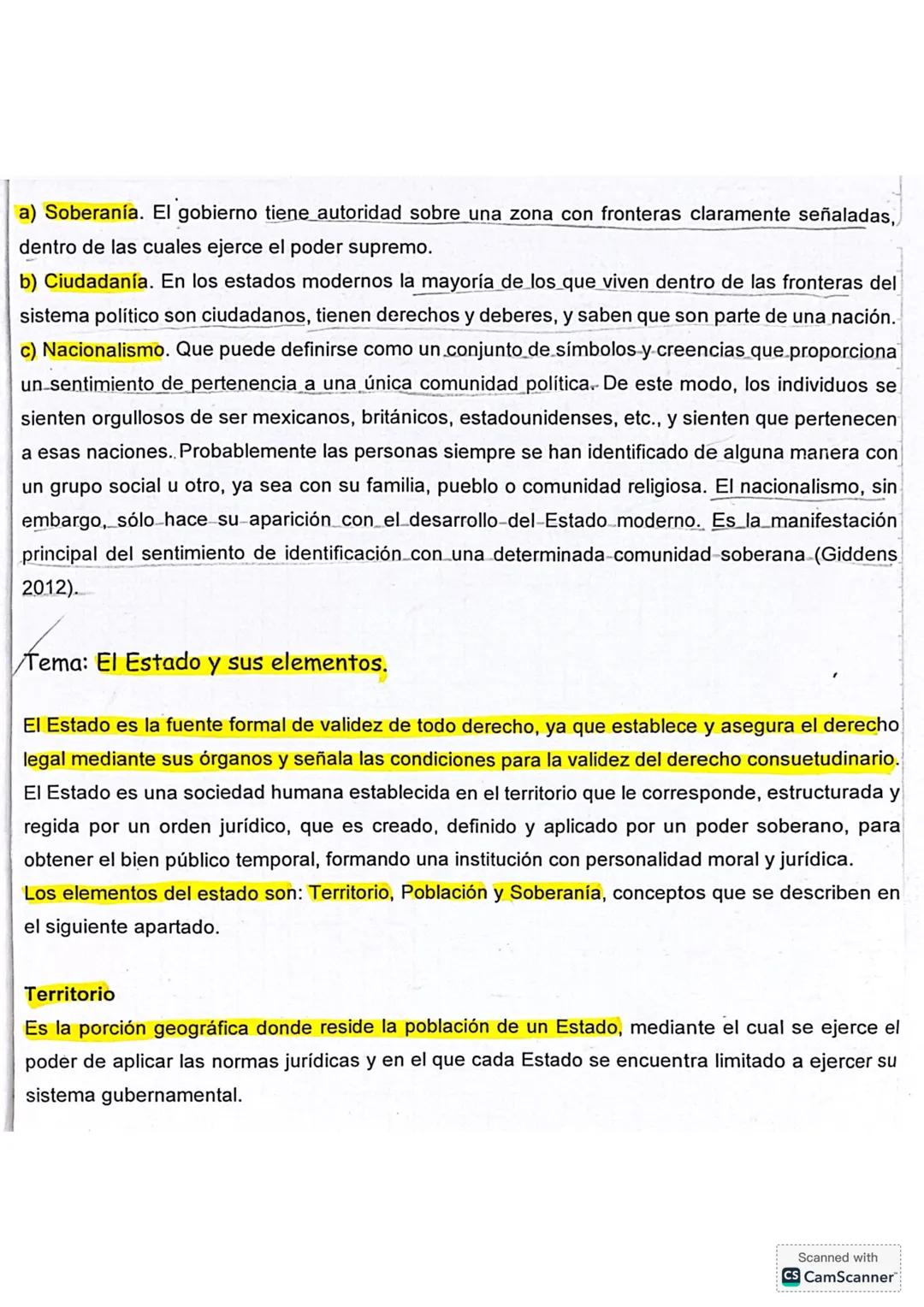 Tema: El Estado
Él estado es una entidad política soberana que tiene el poder y la autoridad para gobernar un
territorio determinado y su p
