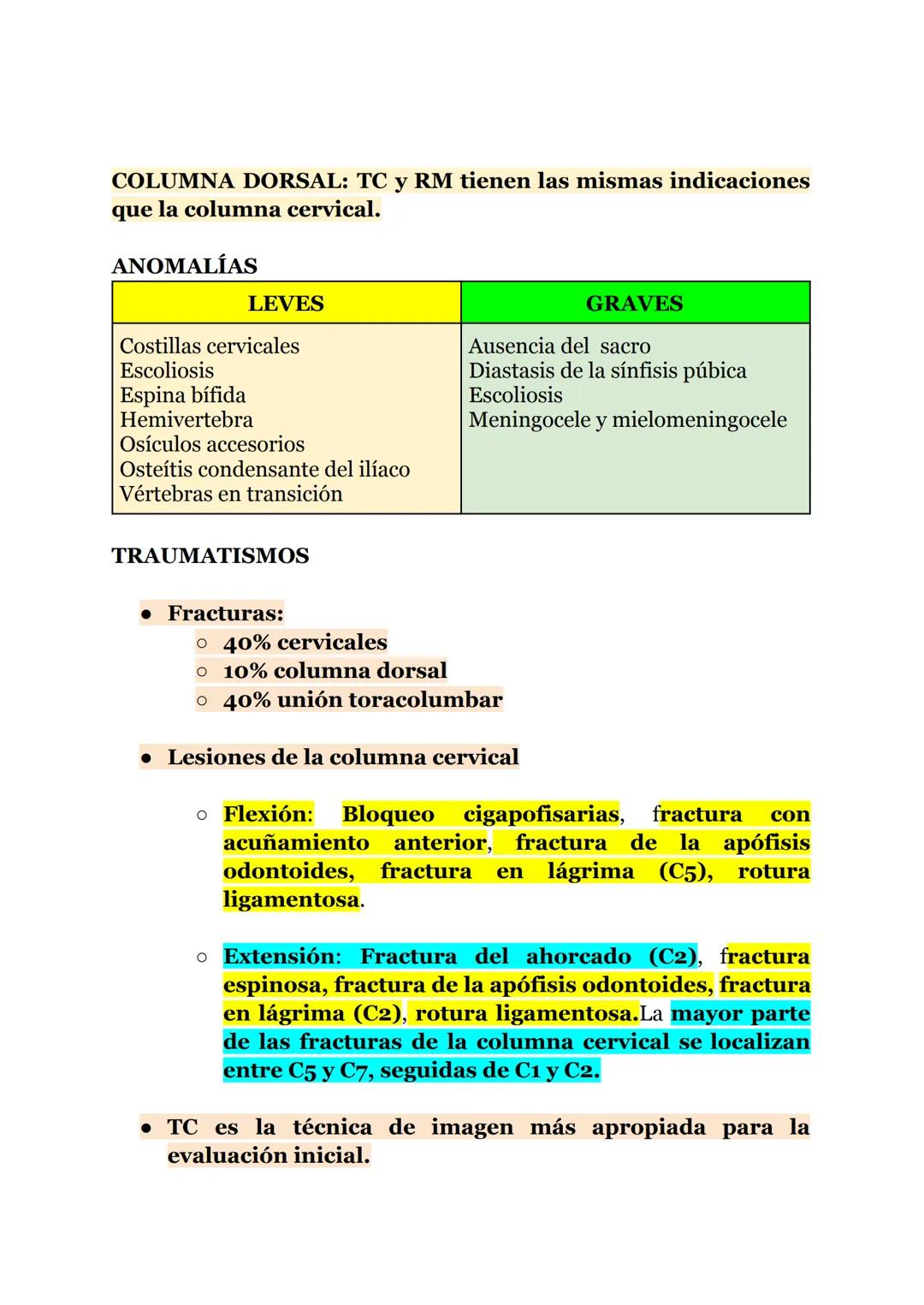 Tema 2: COLUMNA VERTEBRAL
2.1 -Radiografía de columna vertebral
Dolor en la espalda:
Congénitas/desarrollo:
• Meningocele
• Mielomeningocele