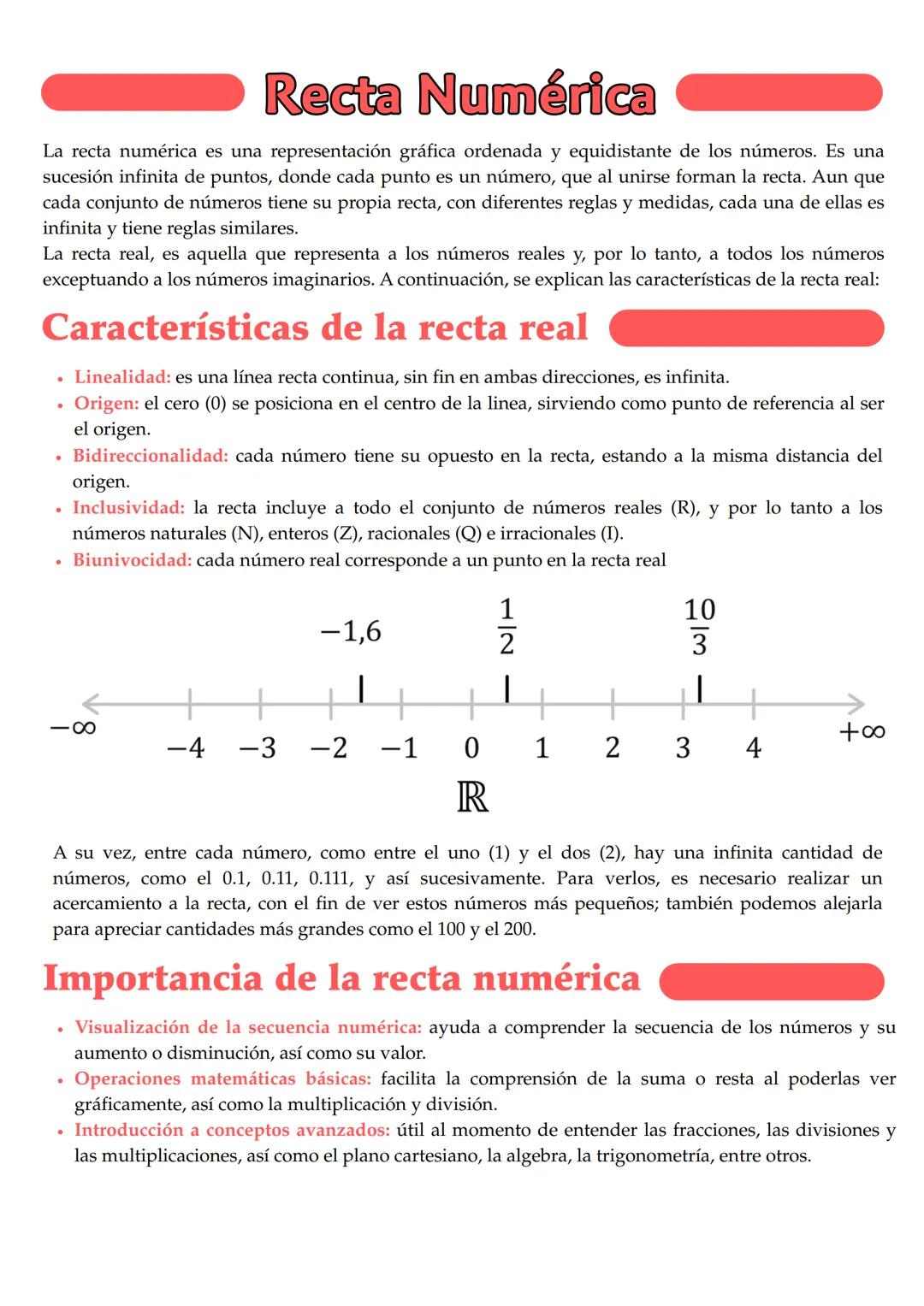 Recta Numérica
La recta numérica es una representación gráfica ordenada y equidistante de los números. Es una
sucesión infinita de puntos, d