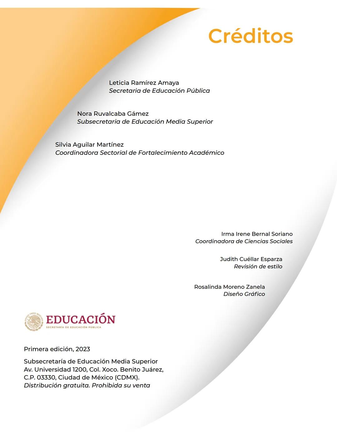 EDUCACIÓN
SECRETARÍA DE EDUCACIÓN PÚBLICA
Programa
de estudios del Área de Conocimiento
Ciencias Sociales II Créditos
Leticia Ramírez Amaya