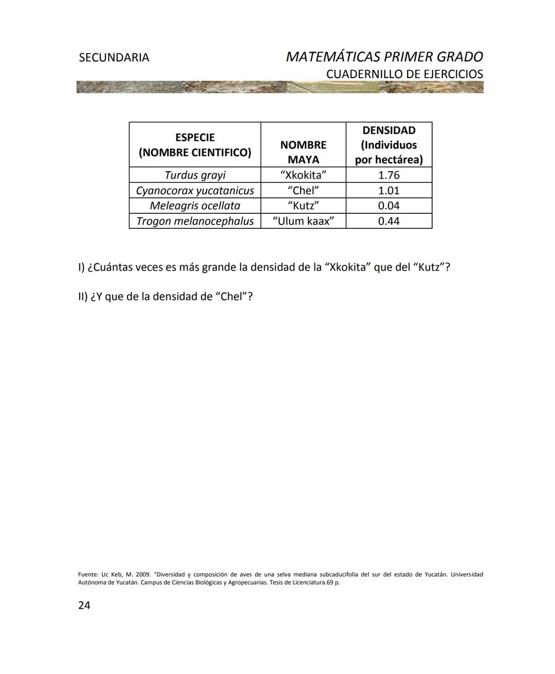 CUADERNILLO DE EJERCICIOS
DE MATEMÁTICAS
PARA SECUNDARIA
MILLSAPS
PN
Kaxil KiulcA.C. COLLEGE UD
Reserva Biocultural
Mexico
SGP
El Programa d