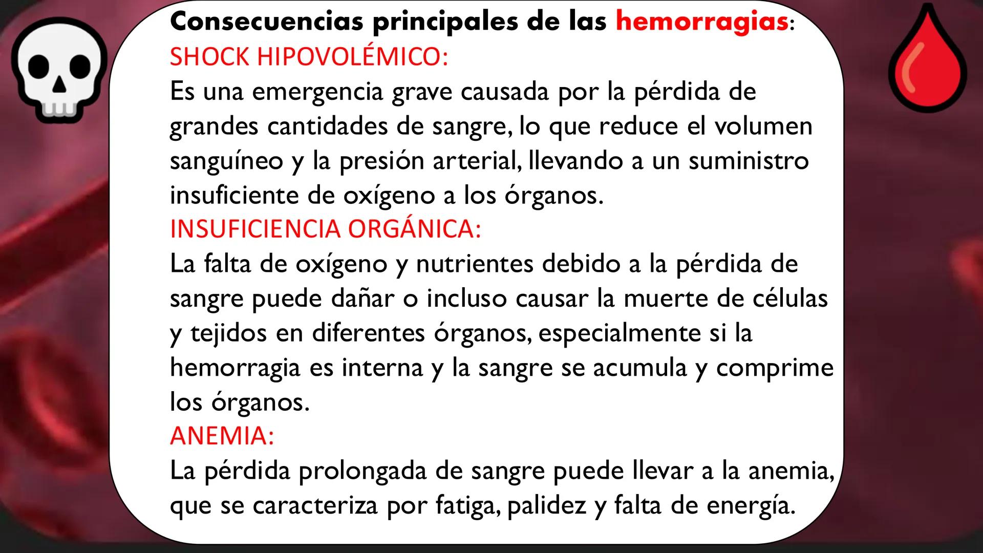 # LAS HEMORRAGIAS ¿QUE ES UNA HEMORRAGIA?
La hemorragia es la salida de sangre de los vasos
sanguíneos de manera anormal. Puede ocurrir
tant