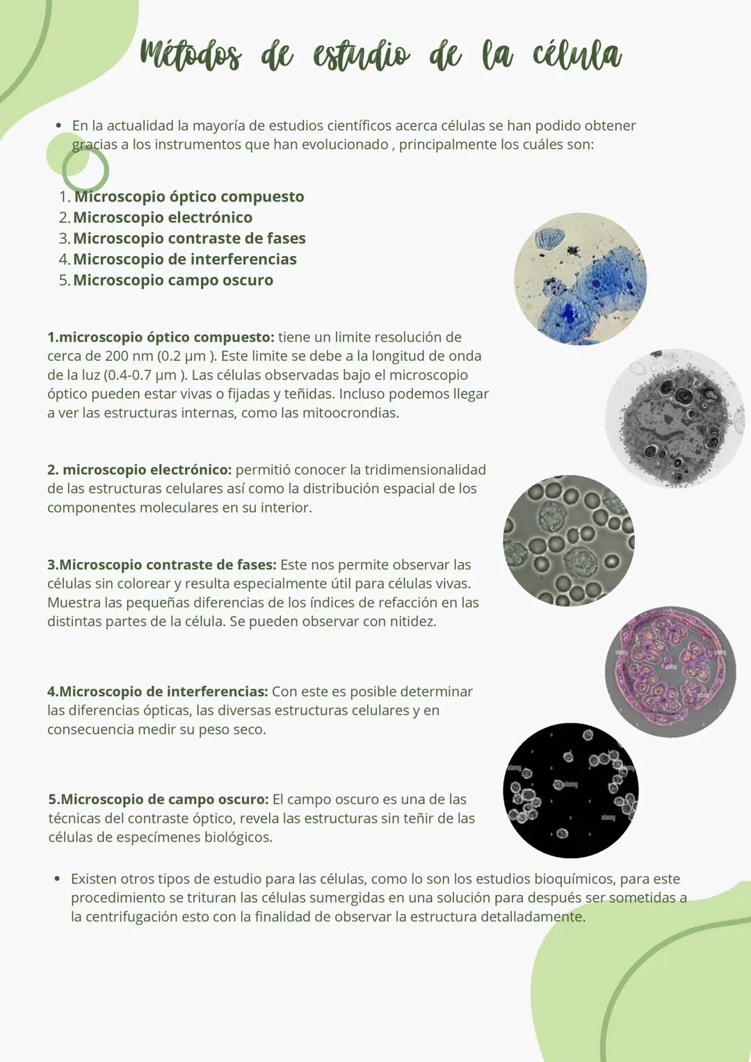 Métodos de estudio de la célula
• En la actualidad la mayoría de estudios científicos acerca células se han podido obtener
gracias a los in
