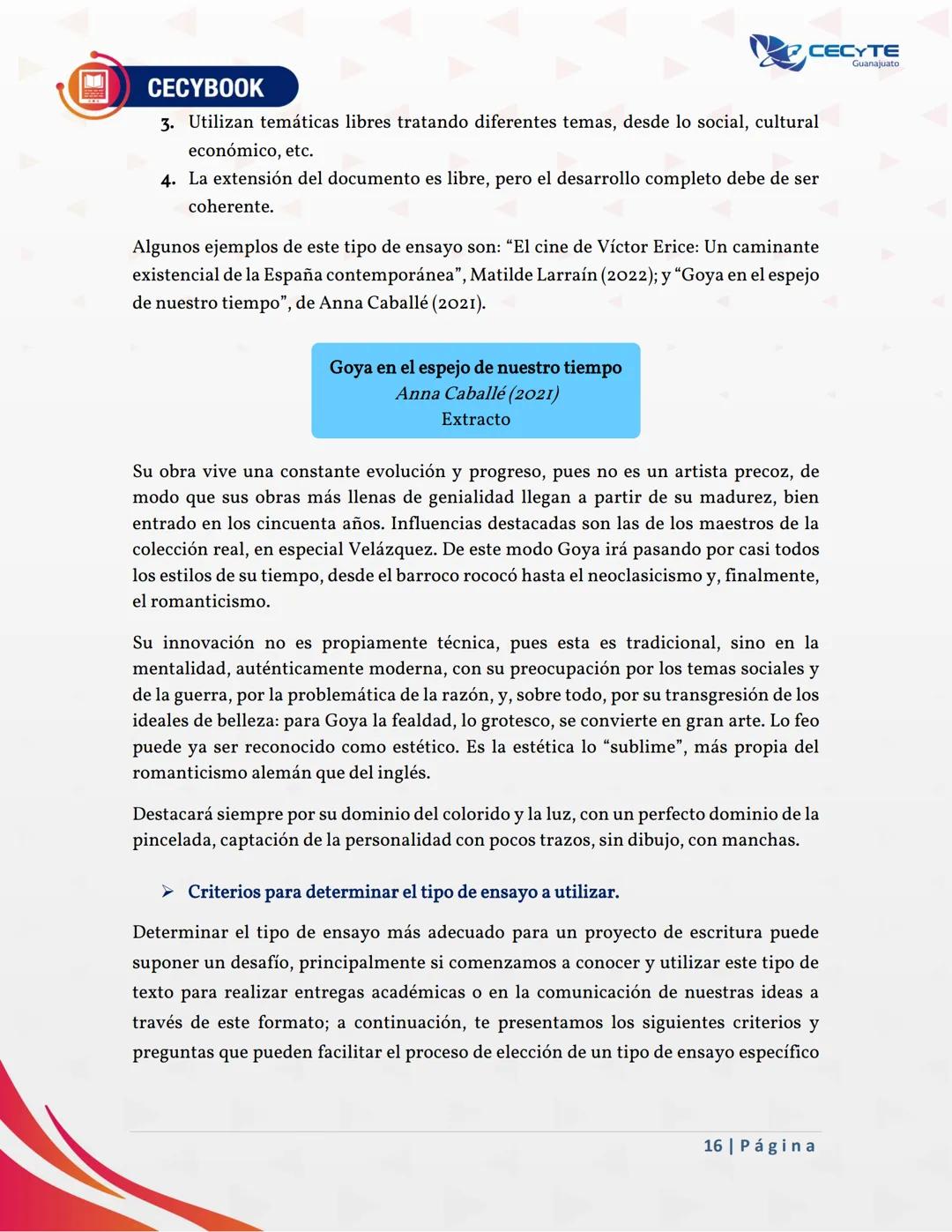 ## Semana 04
## Unidad 1: Atender y entender CECYBOOK
CECYTE
Guanajuato
Contenido específico
3. Tipos de ensayo
3.1 Literario
3.2 Filosófic