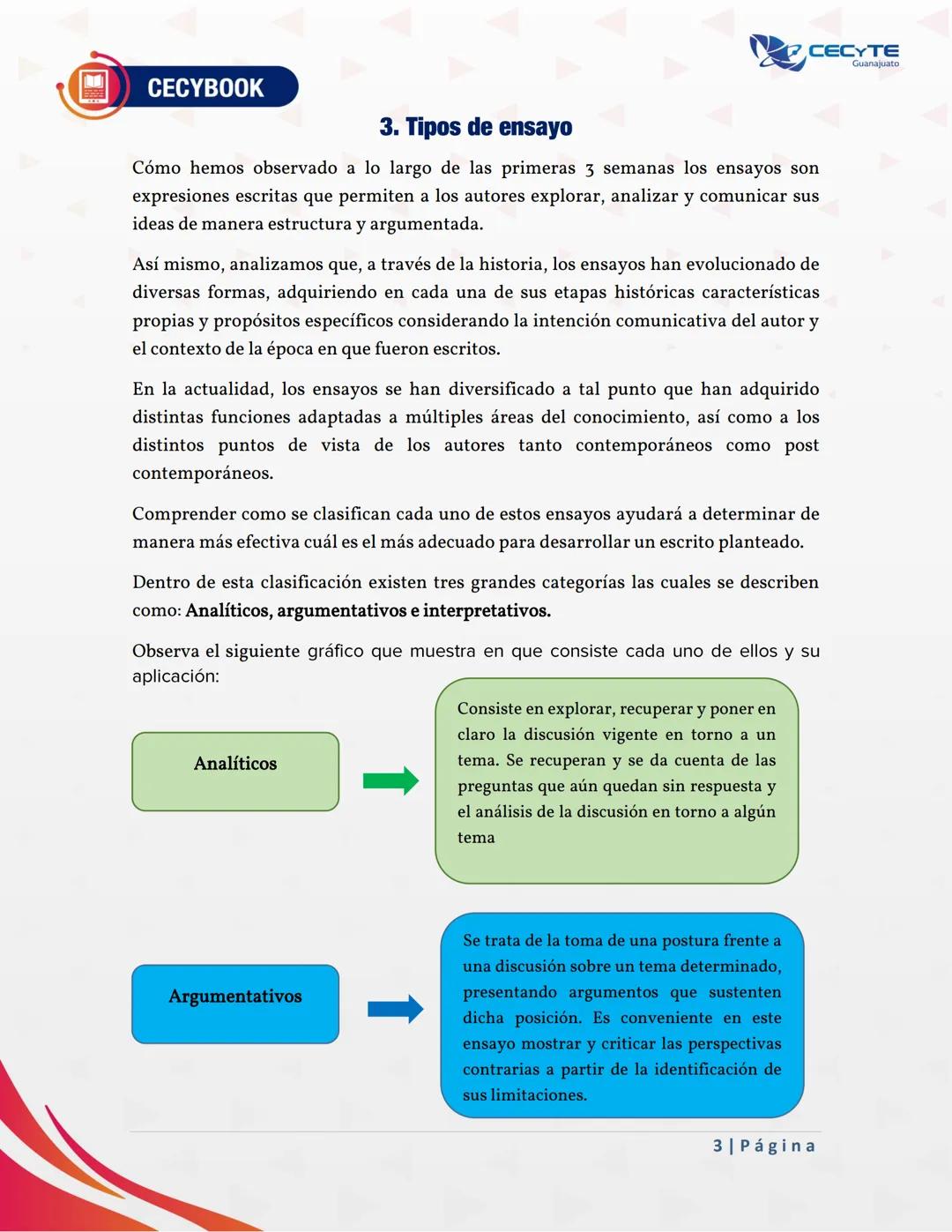 ## Semana 04
## Unidad 1: Atender y entender CECYBOOK
CECYTE
Guanajuato
Contenido específico
3. Tipos de ensayo
3.1 Literario
3.2 Filosófic