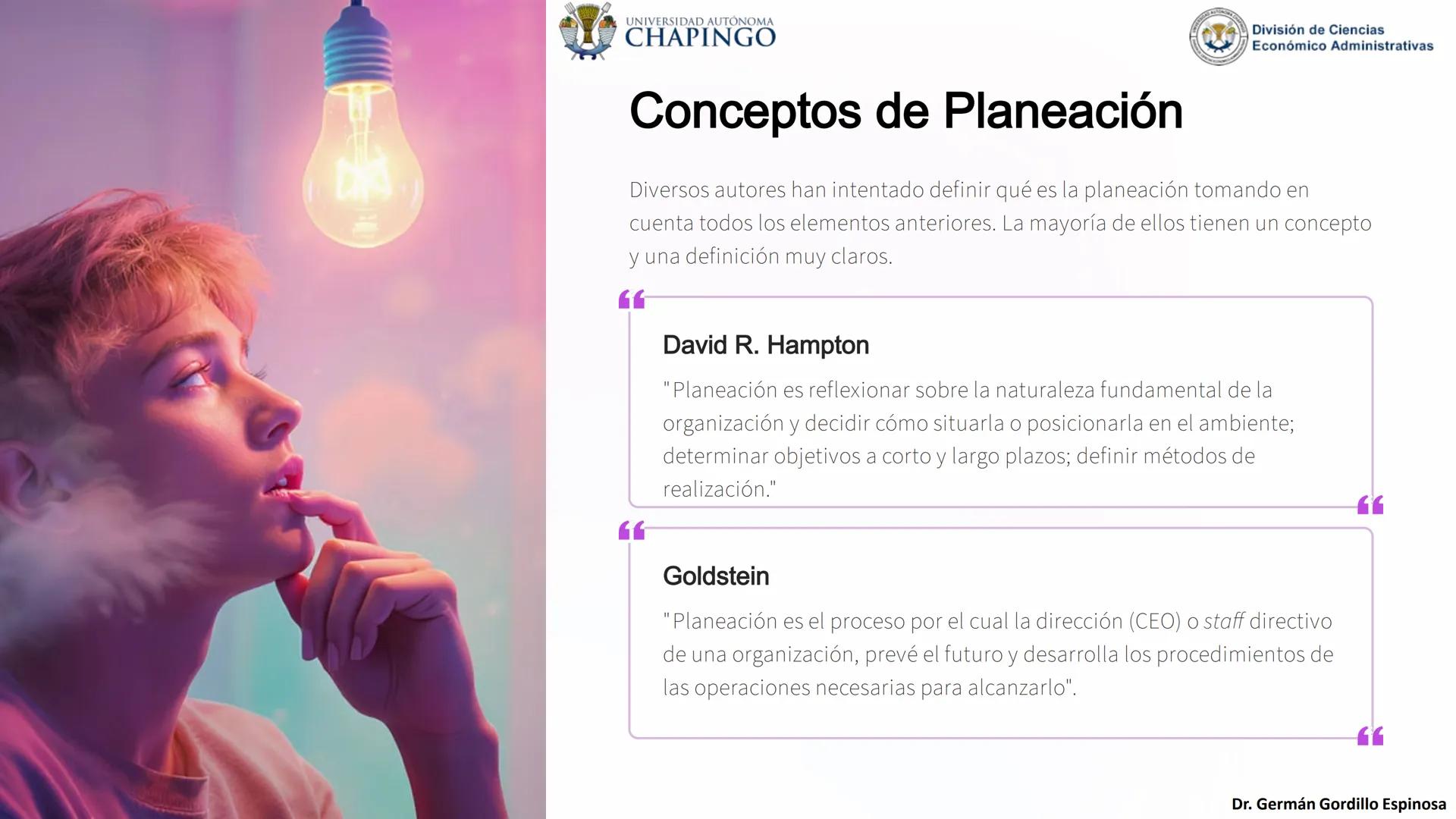UNIVERSIDAD AUTÓNOMA
CHAPINGO
División de Ciencias
Económico Administrativas
Administración: Fundamentos
de Planeación
Este curso explora lo