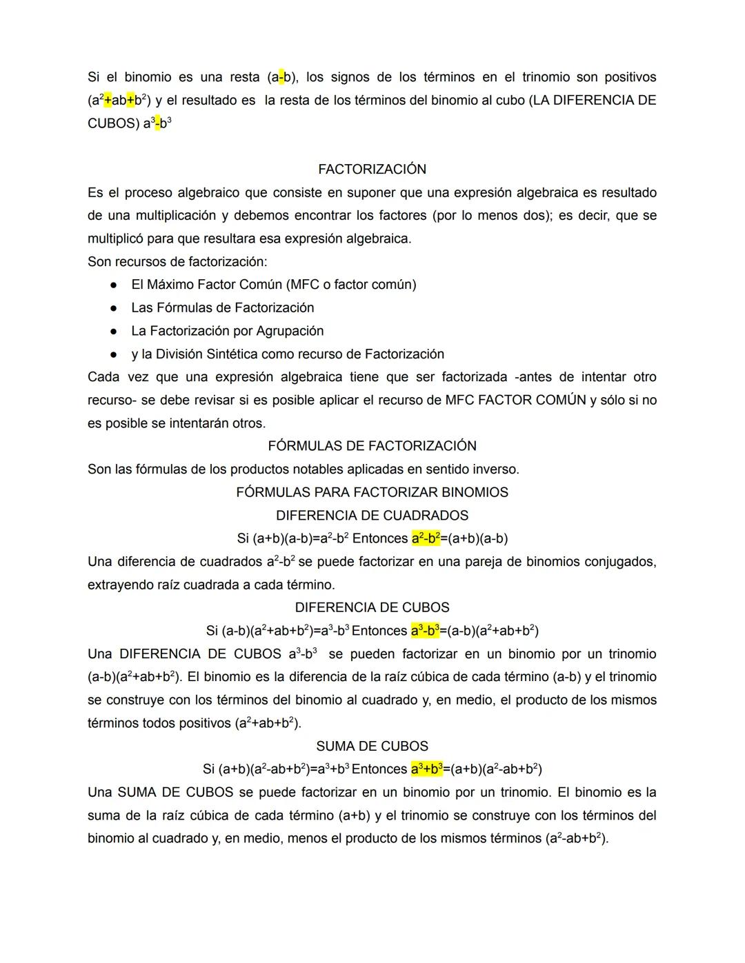 PRODUCTOS NOTABLES Y FACTORIZACIÓN
PRODUCTOS NOTABLES
Son multiplicaciones de aplicación frecuente, por lo que resulta conveniente aprenderl