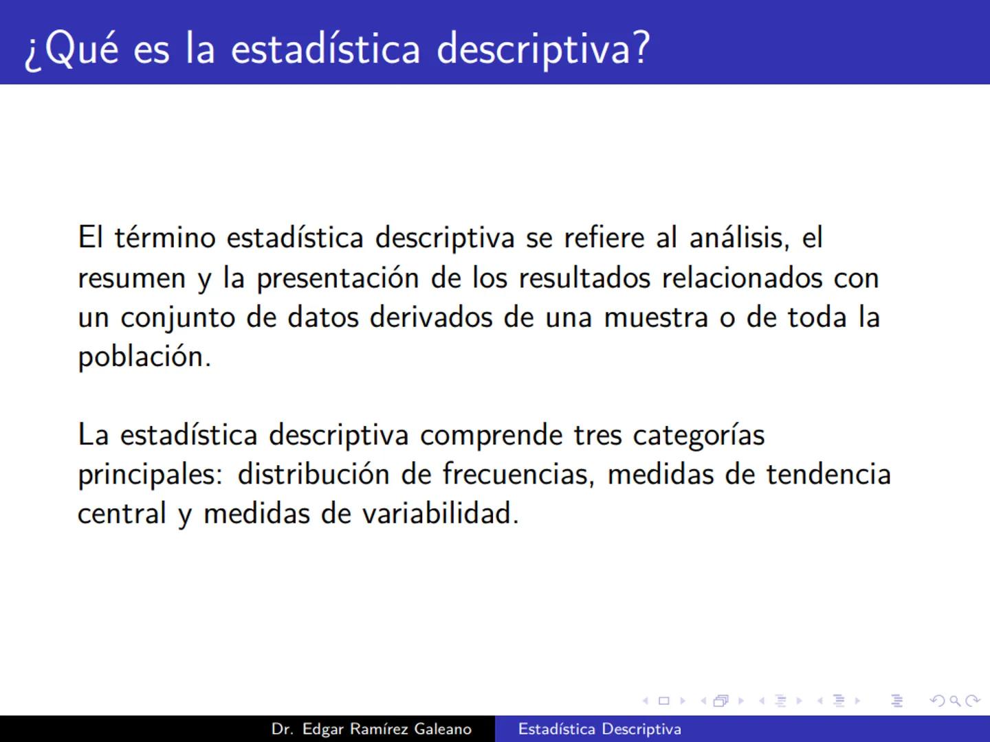 # Estadística Descriptiva
Ingeniería Mecánica Agrícola
Dr. Edgar Ramírez Galeano Conceptos Básicos
En muchas ocasiones, para llevar a cabo