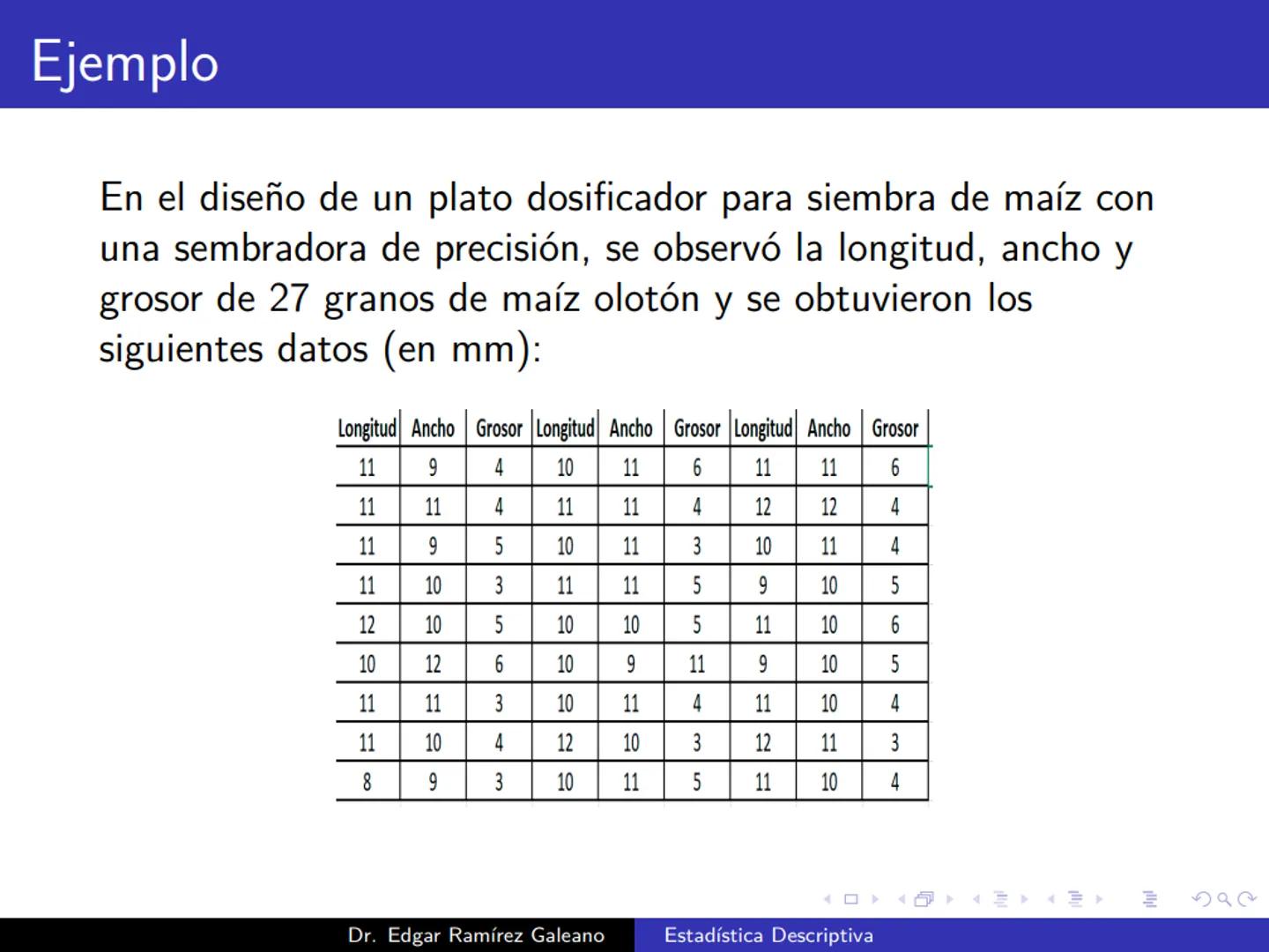 # Estadística Descriptiva
Ingeniería Mecánica Agrícola
Dr. Edgar Ramírez Galeano Conceptos Básicos
En muchas ocasiones, para llevar a cabo