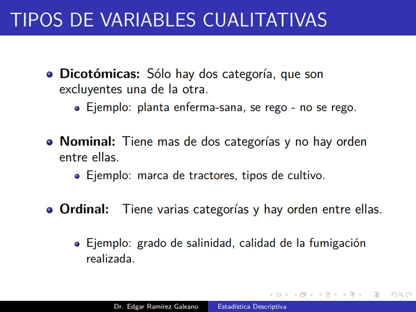 # Estadística Descriptiva
Ingeniería Mecánica Agrícola
Dr. Edgar Ramírez Galeano Conceptos Básicos
En muchas ocasiones, para llevar a cabo