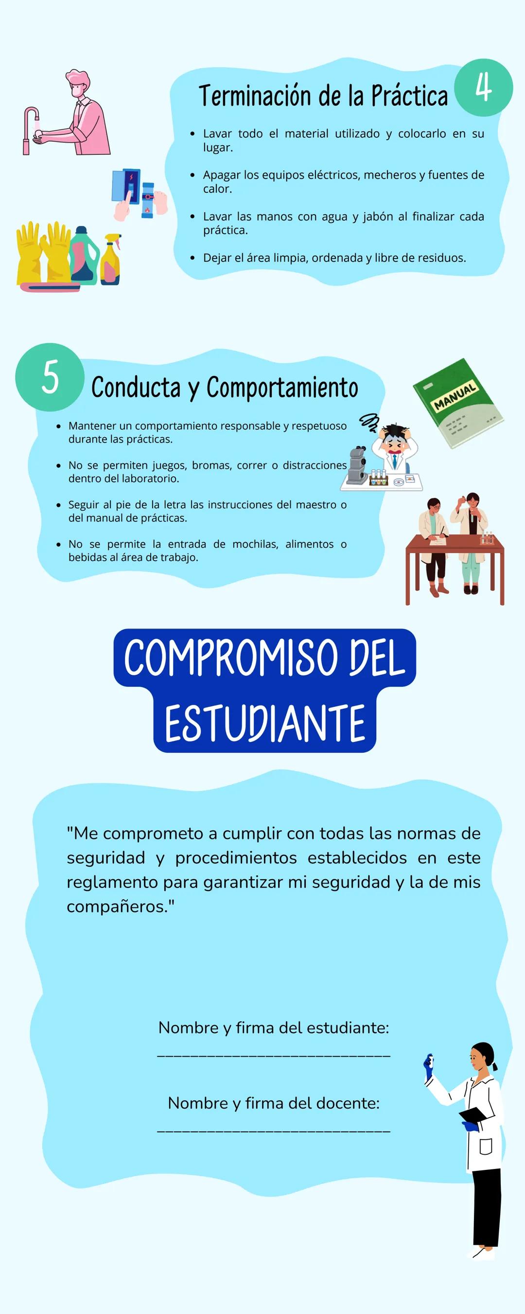 REGLAMENTO
LABORATORIO
1 Seguridad y Prevención de Accidentes
- Usar equipo de protección personal (EPP) en todo
momento.
- Si ocurre un acc