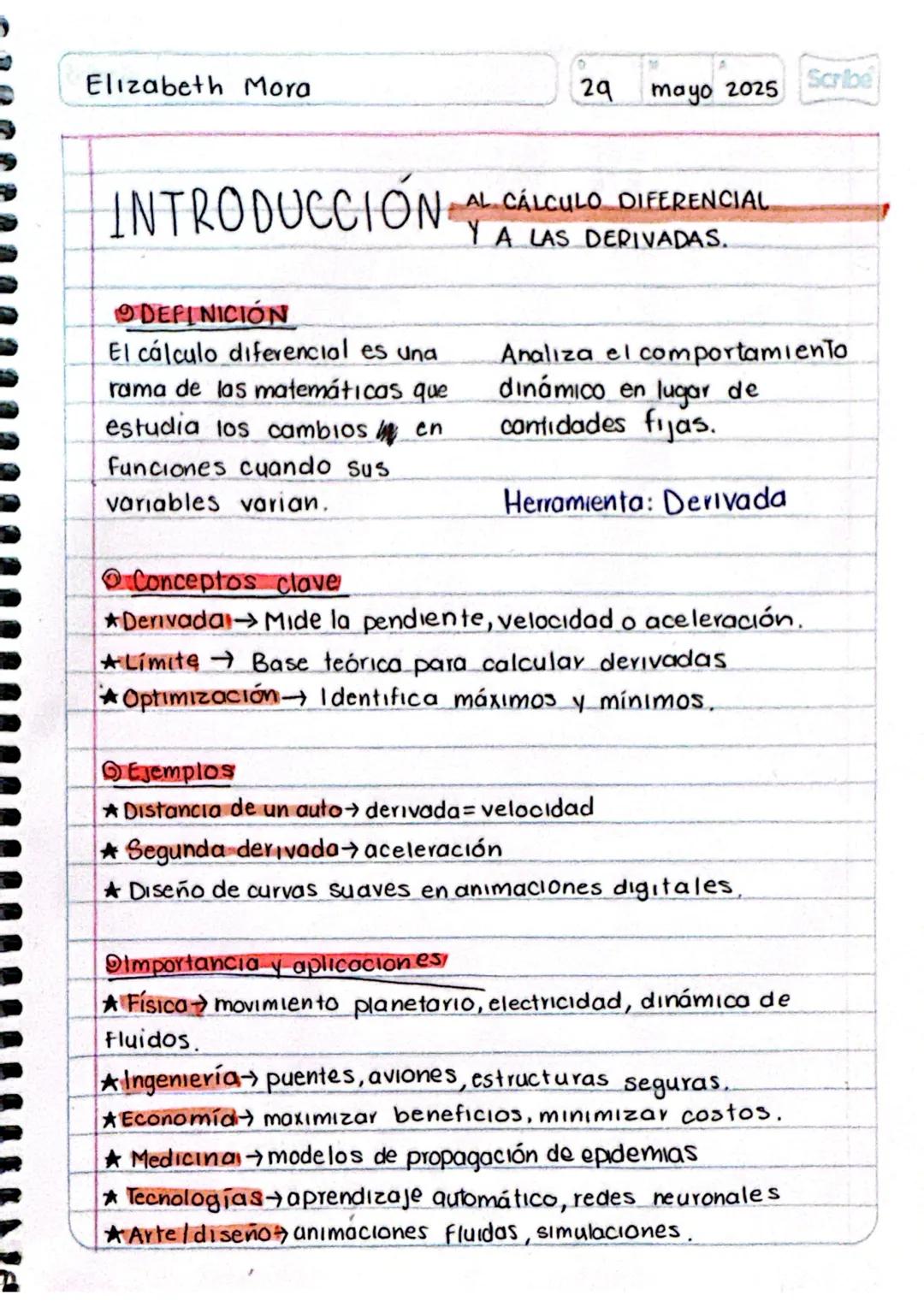 # Elizabeth Mora
# INTRODUCCIÓN AL CÁLCULO DIFERENCIAL Y A LAS DERIVADAS.
## DEFINICIÓN
El cálculo diferencial es una rama de las matemátic