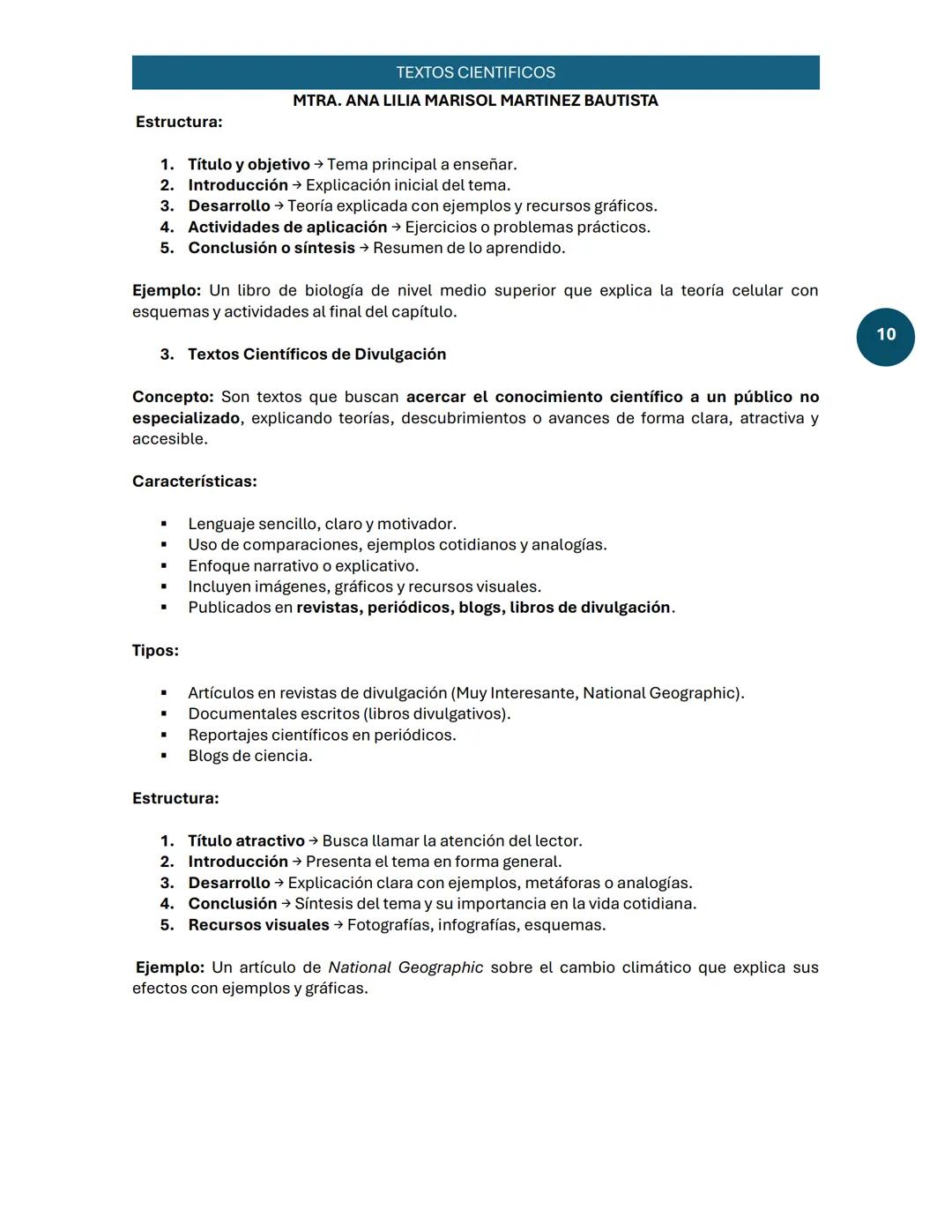 TEXTO CIENTÍFICO
TEXTOS CIENTIFICOS
MTRA. ANA LILIA MARISOL MARTINEZ BAUTISTA
1. Concepto de Texto Científico (tres definiciones)
Según Cass