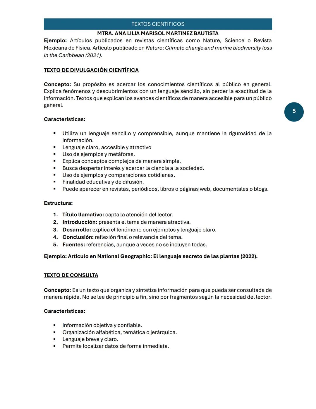 TEXTO CIENTÍFICO
TEXTOS CIENTIFICOS
MTRA. ANA LILIA MARISOL MARTINEZ BAUTISTA
1. Concepto de Texto Científico (tres definiciones)
Según Cass