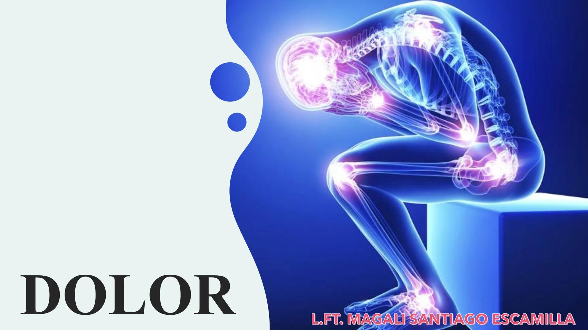 # DOLOR
L.FT. MAGALI SANTIAGO ESCAMILLA Existen 3 tipos de estímulos que excitan los
receptores para el dolor:
MECÁNICOS
TÉRMICOS
QUÍMIC