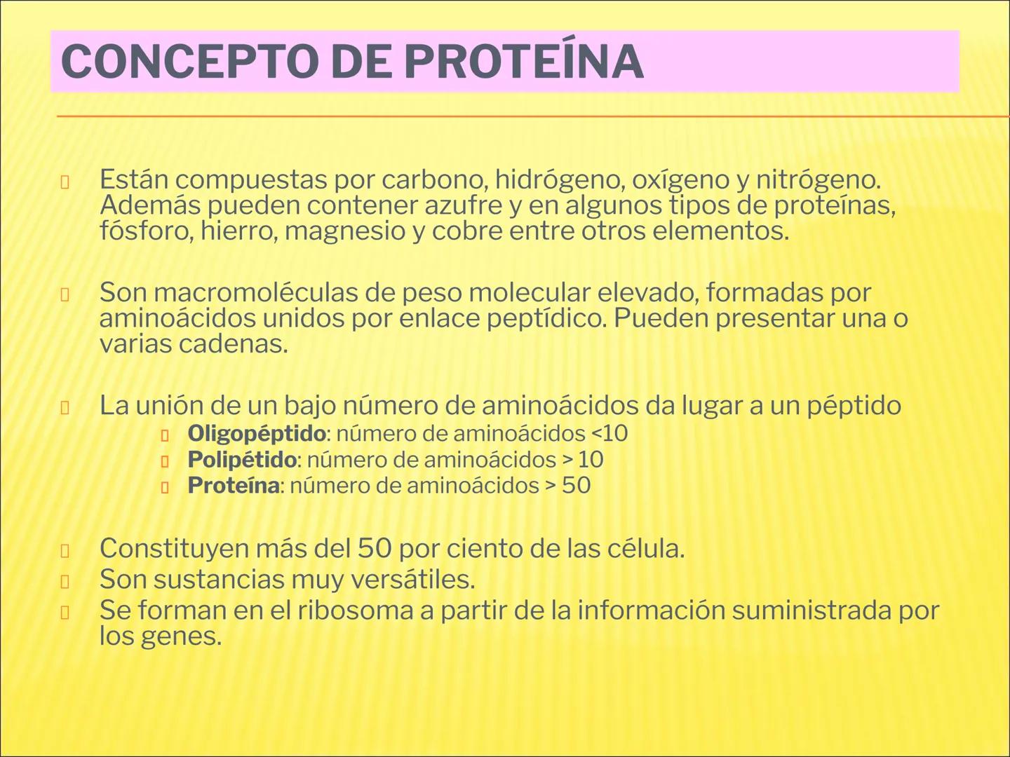 # PROTEÍNAS GENERALIDADES Las proteínas
están formadas por unidades básicas
que corresponden a los aminoácidos, los cuales
se unen entre